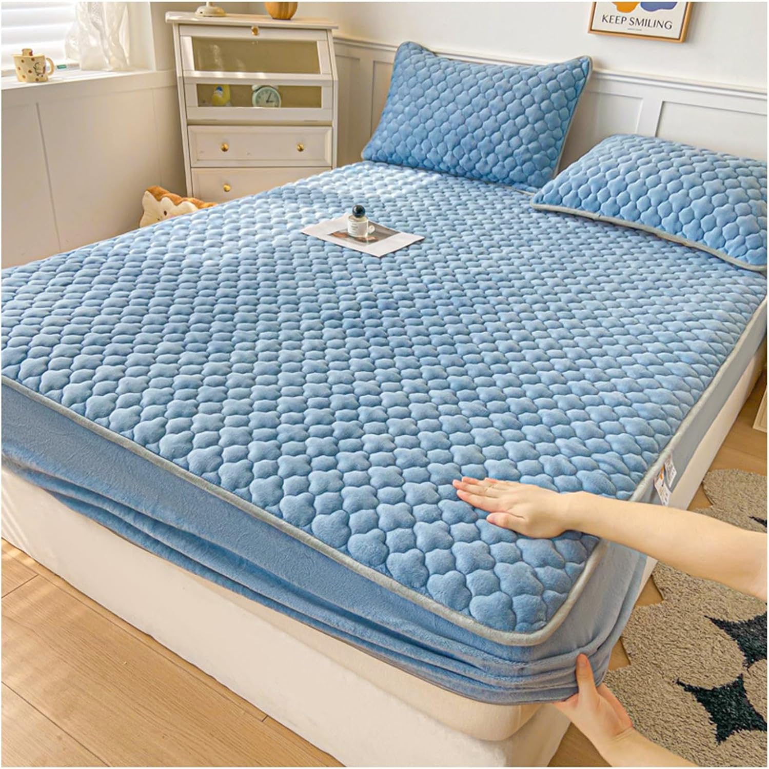 Quilted Mattress Protector Soft Breathable Fitted Sheet, Mattress Cover Fitted Sheet Thickened Mattress Protector Breathable Comfortable Mattress Pad(D,150x200cm)