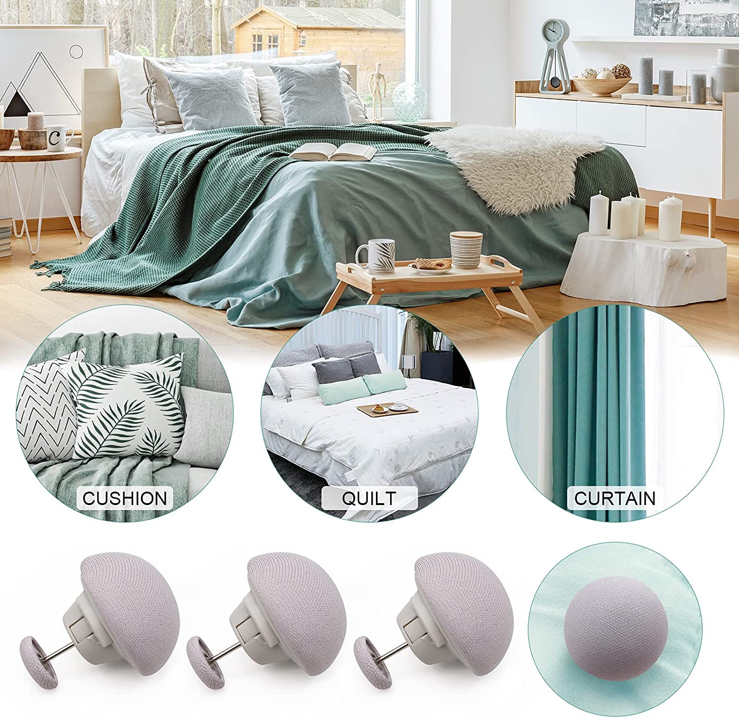 HEXONIQ® Mushroom Round Quilt Fixing Clips With Buttons - Duvet Cover Pins For Bedroom (Grey, Pack of 8) 3