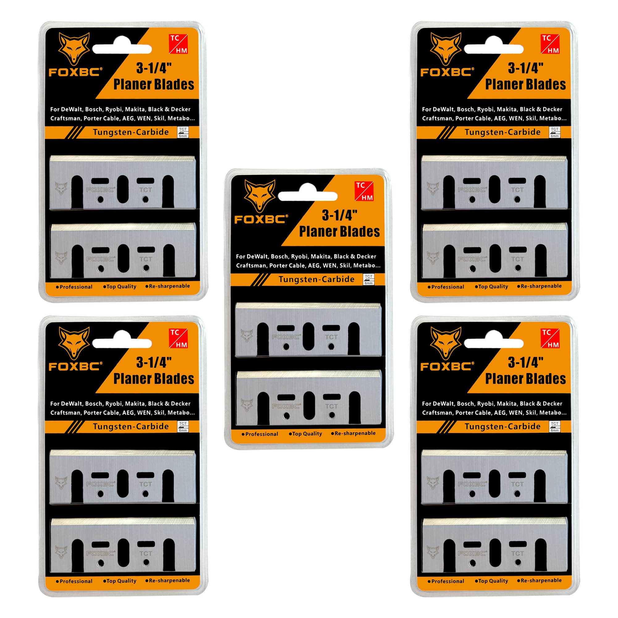 FOXBC 3-1/4 Inch Carbide Planer Blades Replacement for Makita N1900B, KP0810, XPK01, DeWalt D26676, DW6655, DW680, Bosch 1594 PA1205, Ryobi and Most Hand-Held Planer - 5 Set