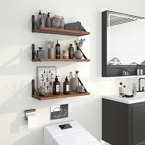 Miniatura 7 de Heimlove Estantes flotantes para pared, estantes flotantes de madera de 16 pulgadas de largo, juego de 3, estantes colgantes para montar en la pared