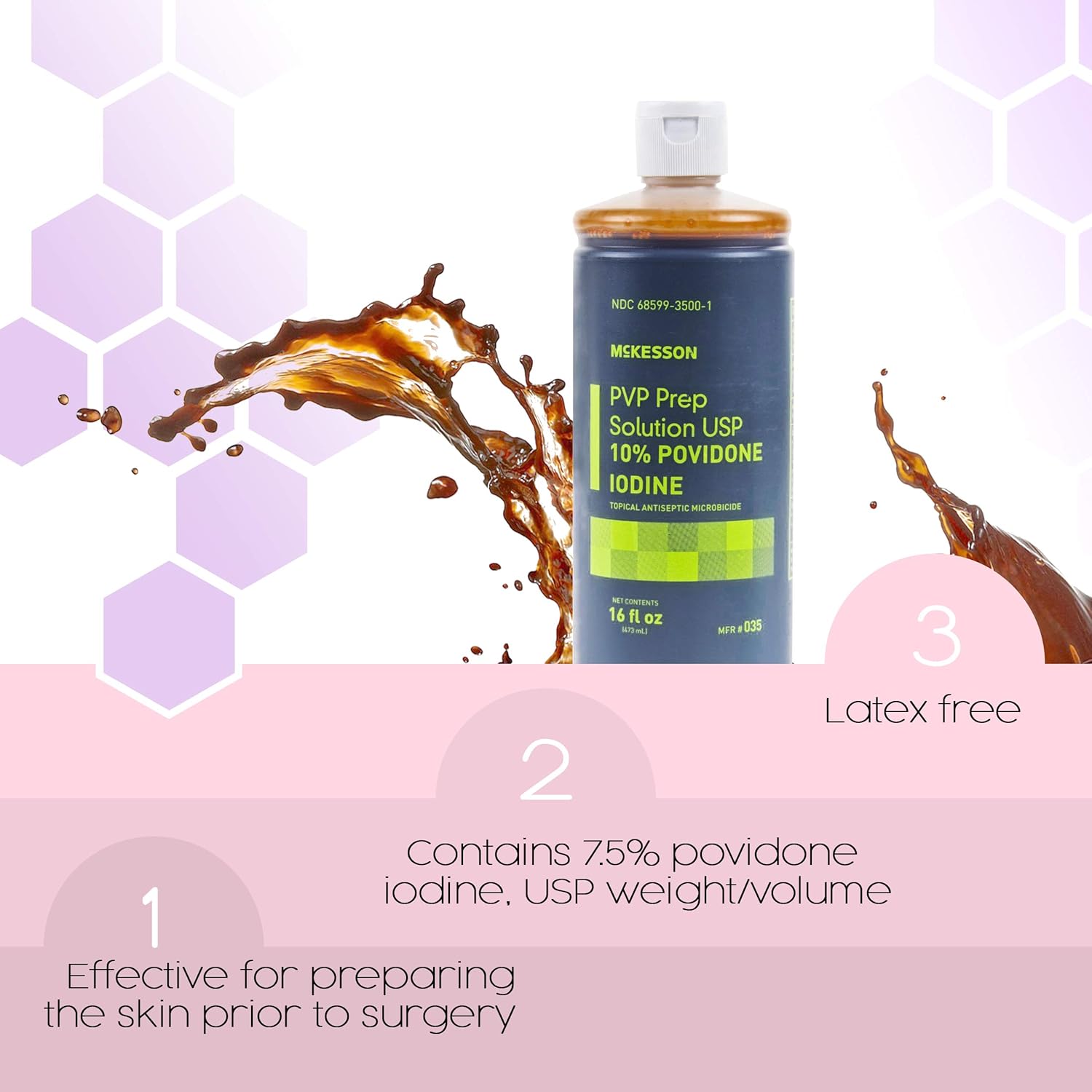 McKesson PVP Prep Solution. Pack of 12 Povidone Iodine 16 oz. 10% Solution for Venipuncture, Minor Invasive Procedures, Cuts. Non-Irritating and Non-Stinging. Flip-Top Bottle.