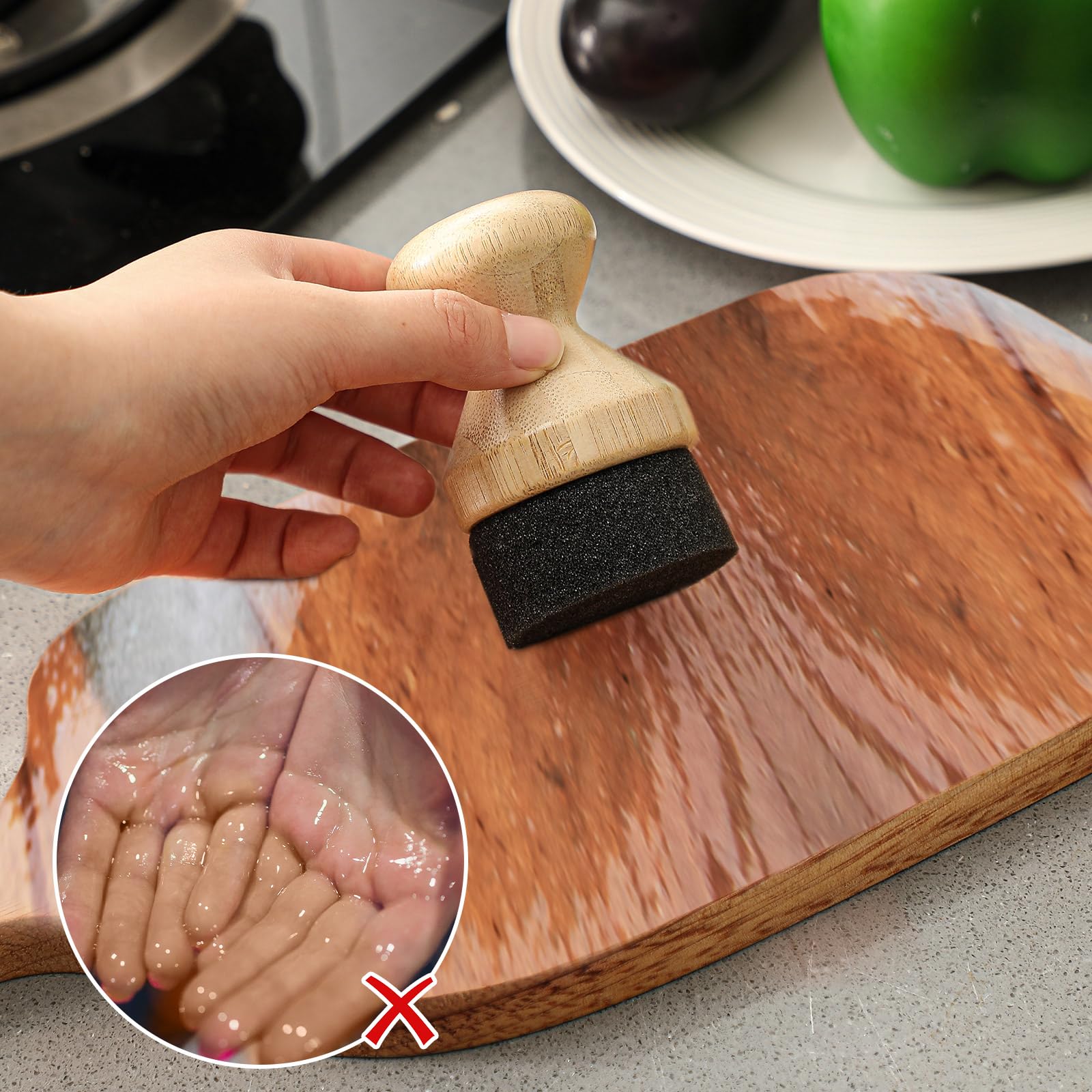 Pickmesh 2 aplicadores de cera de aceite para tabla de cortar con tapa, aplicadores de aceite de bambú para tabla de cortar madera, bloque de carnicero, aplicador de acondicionador para espátula de