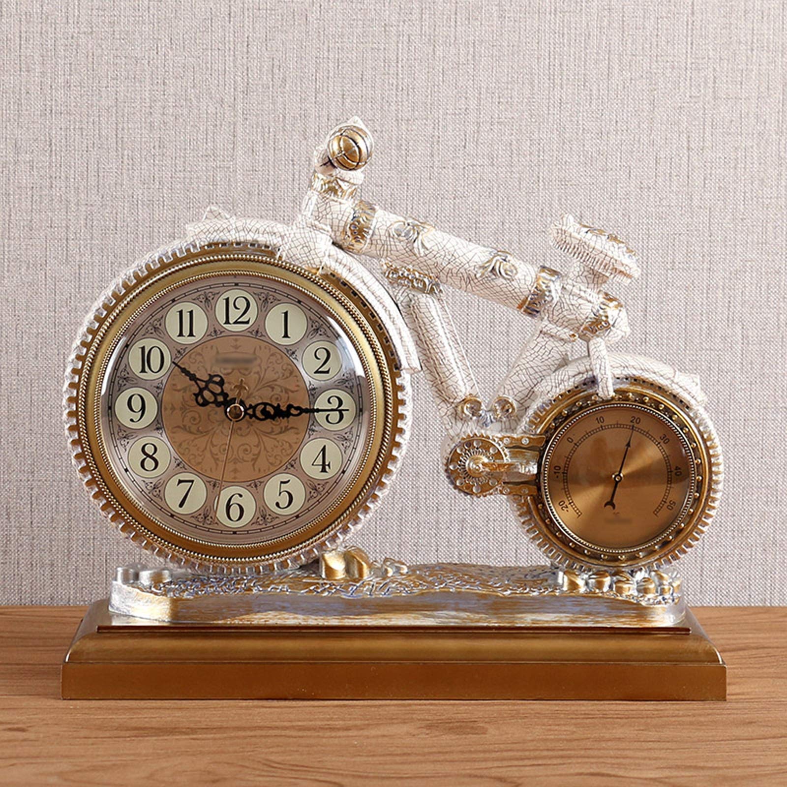QINGGANG-0224 Mantel Clock New Chinese Pendulum Tabletop Clock Vintage Resin Creative Mute Desk Shelf Decor(White)