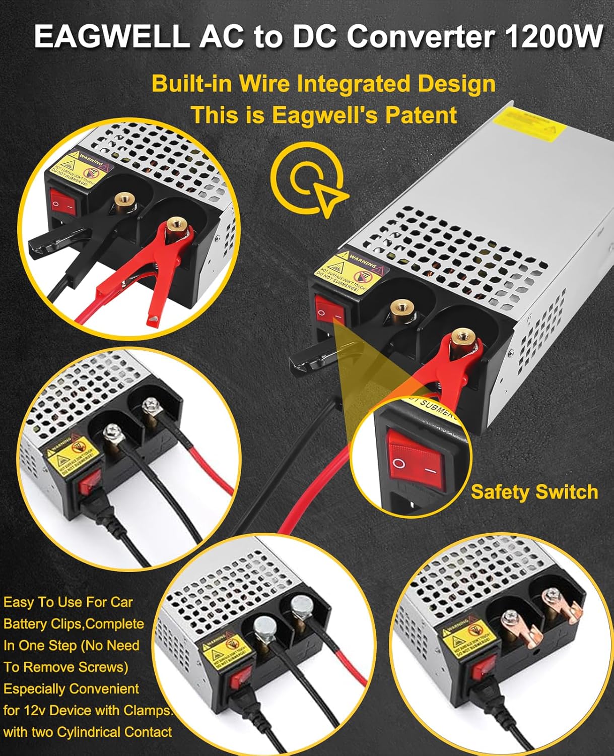 New Version 110V AC to 12V DC Converter 12V Power Supply, Universal SMPS Transformer for RV, Pump, LED Strip, CCTV, Car Stereo,Diesel Heater (1200W Power Supply)
