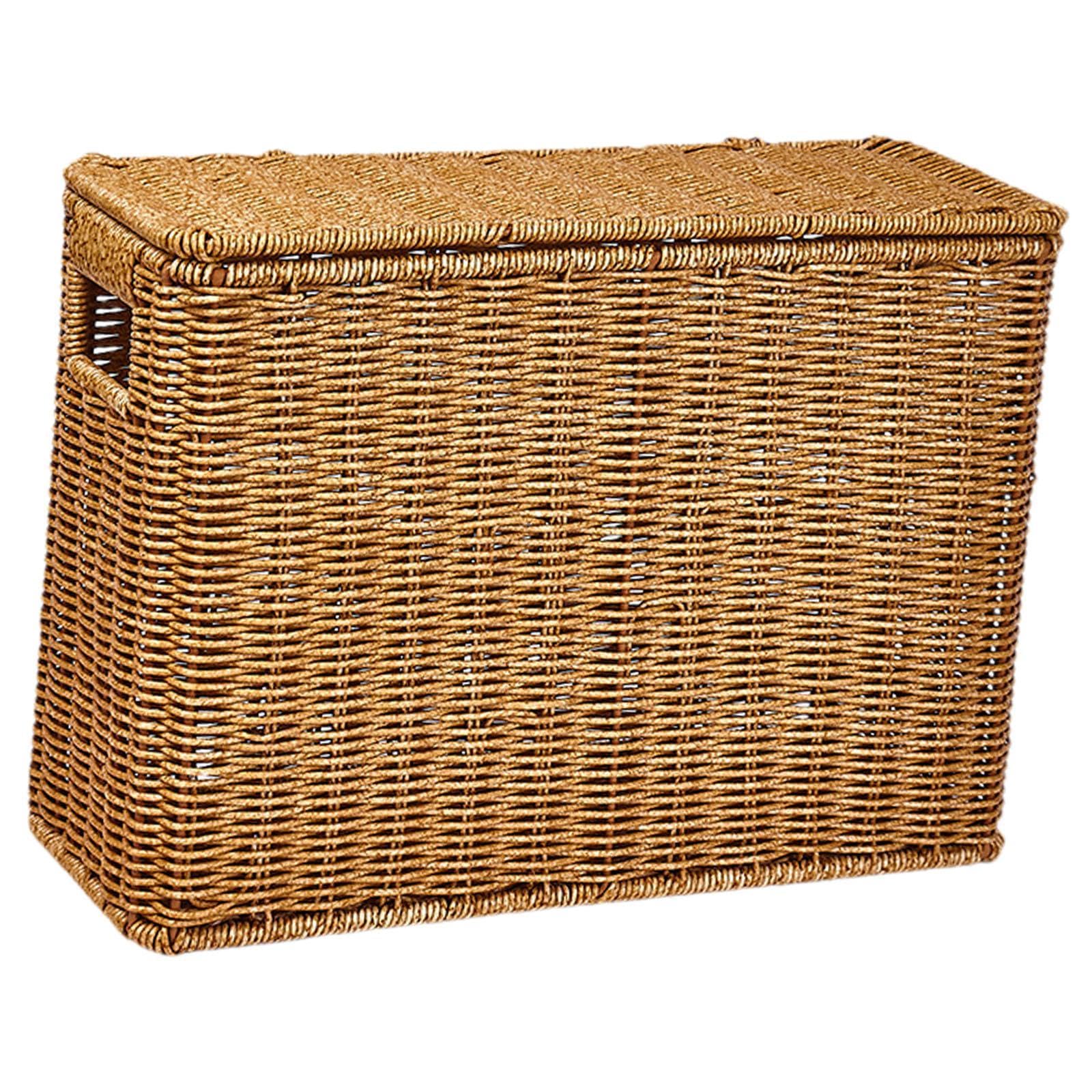 F Fityle Narrow and Tall Storage Box Newspaper Holder, Organizer Woven Magazine Holder with Handle for Kitchen Clothing Living Room,Brown-S