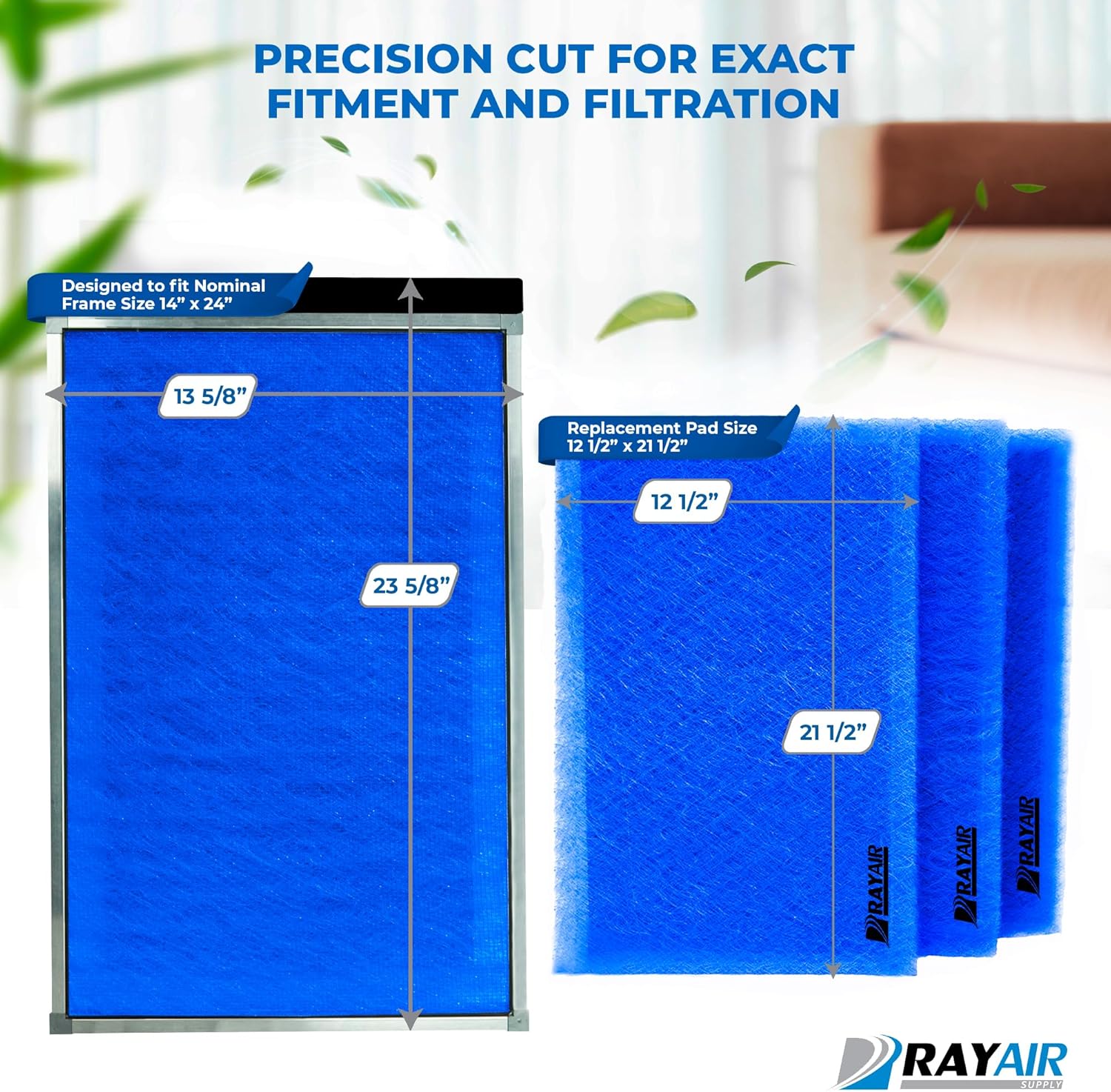 RAYAIR SUPPLY 14x24 Replacement Filter Pads Compatible with Dynamic Air Cleaner 14x24 Refills (3 Pack)