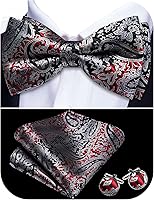 Barry.Wang Men's Paisley Striped Silk Pre-Tied Bow Tie Set with Pocket Square & Cufflinks - Wedding Prom Formal