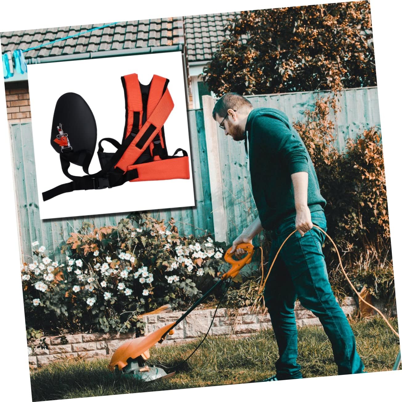 Totority Double Shoulder Strap Harness for Brush Cutter Trimmer Padded Belt Reducing Shoulder Fatigue Durable for Garden Pruners and Strimmers