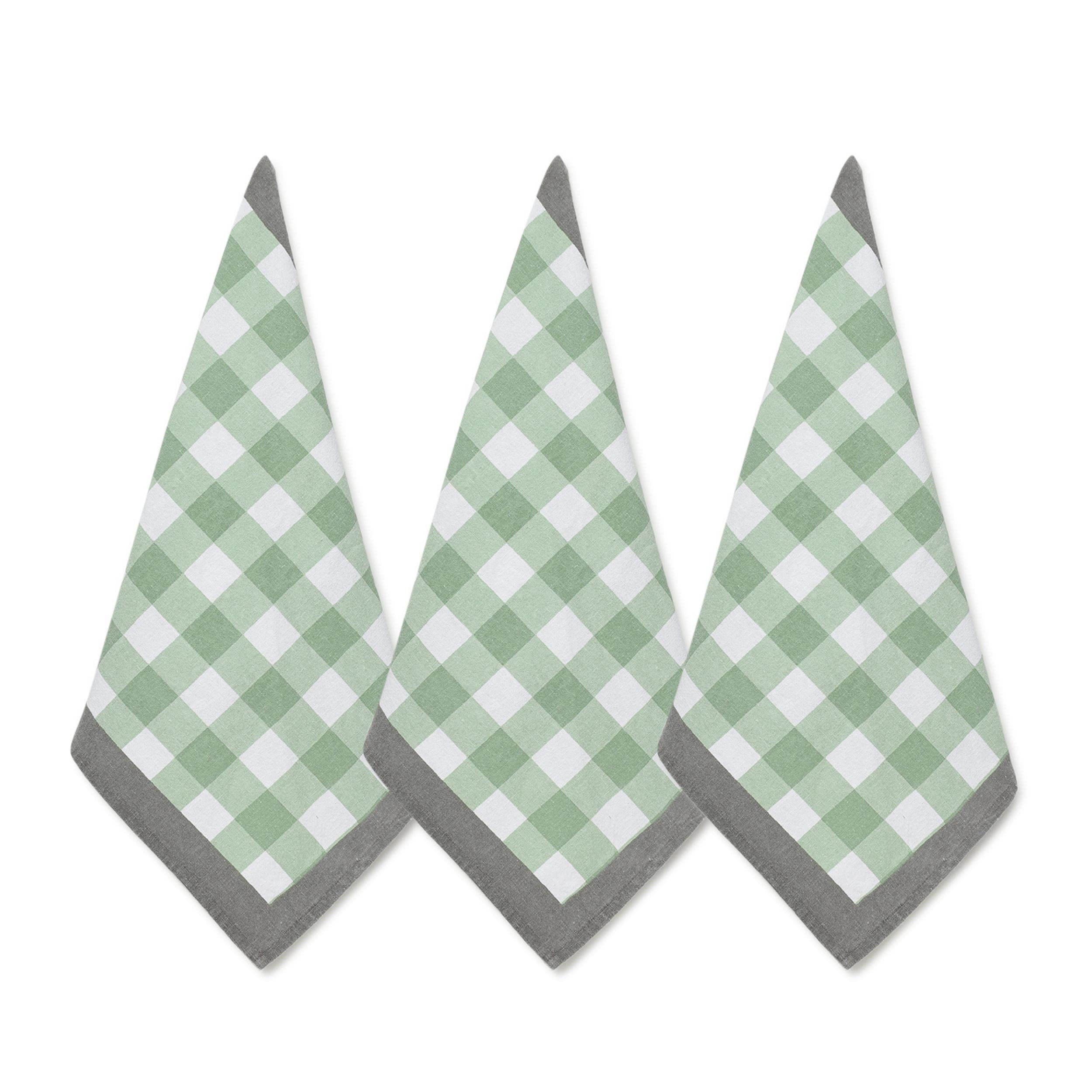 FolkultureKitchen Towels With Hanging Loop, Set of 3, 100% Cotton Dish Towels for Drying Dishes, 25" x 15" Tea Towels or Decorative Kitchen Hand Towels For Farmhouse Décor (Gingham Sage Green)