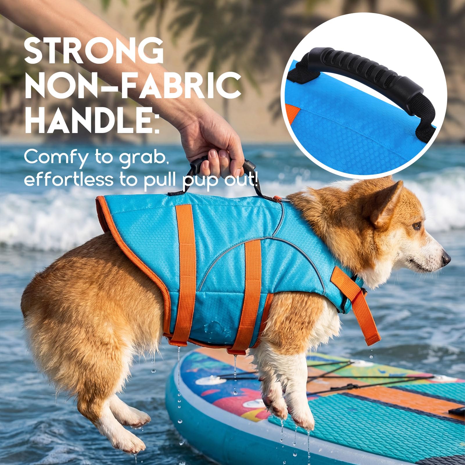 ASENKU Chaleco Salvavidas para Perros para Perros Pequeños, Medianos y Grandes, Arnés Ajustable + Asa de Transporte, Bandas Reflectantes, Ideal para Natación, Paseos en Barco y Actividades Acuáticas