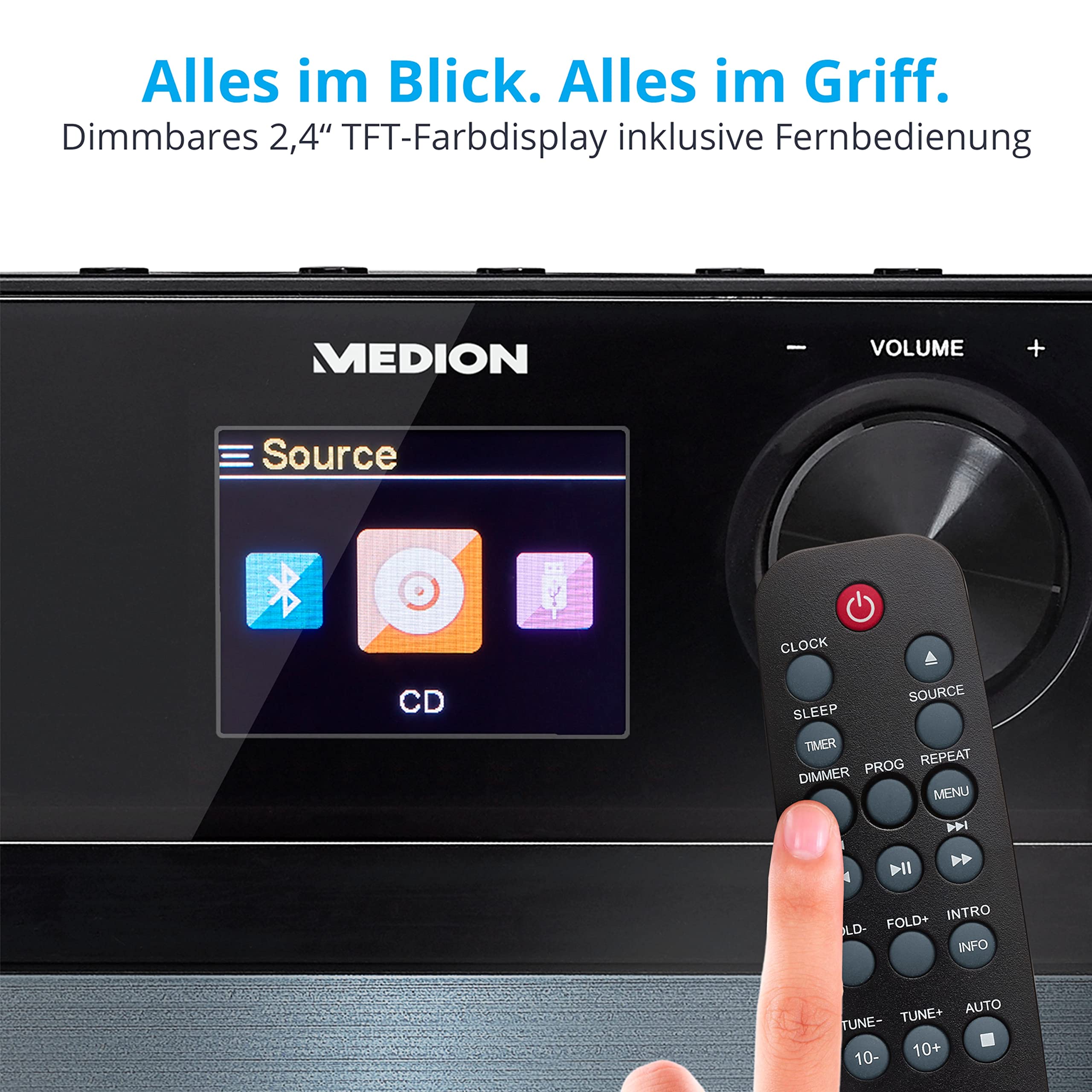 MEDION P64014 Micro Audio System Kompaktanlage (DAB+, CD-Player, PLL UKW Radio, Bluetooth, USB Anschluss, AUX) Titan