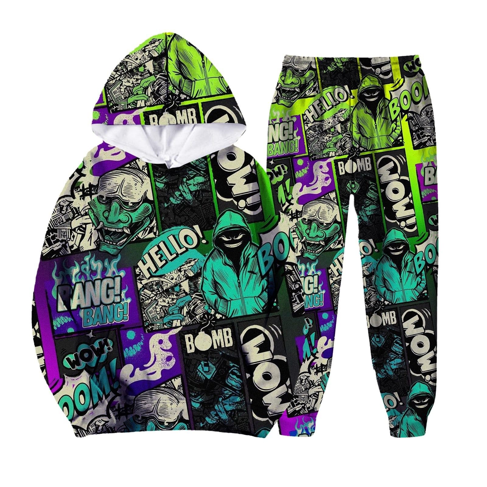 Generisch Tuta da jogging da uomo, invernale, alla moda, 2 pezzi, Y2K, Hip Hop, Streetwear, calda, con cappuccio e pantaloni da jogging, per il tempo libero, per uomini e attività all'aria aperta