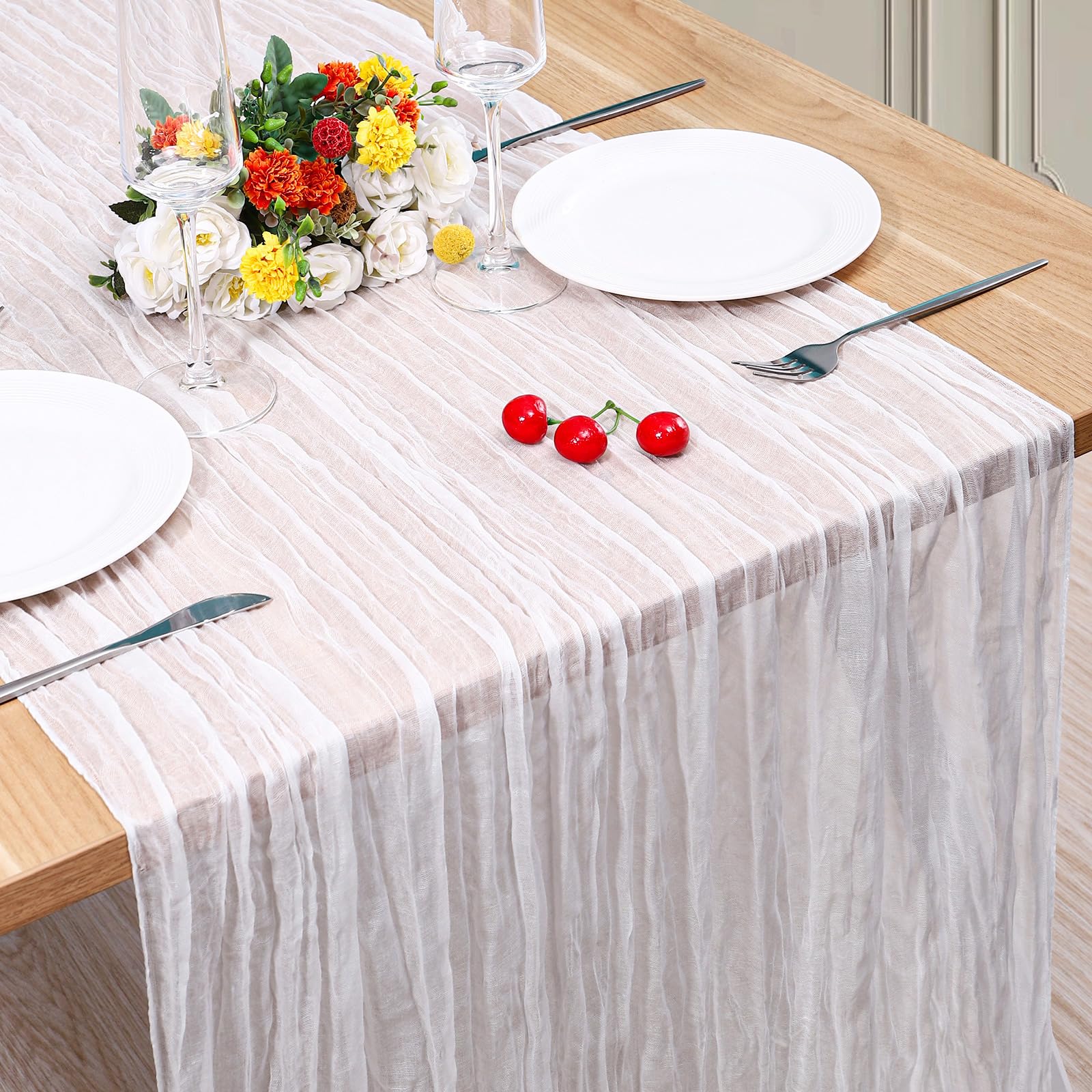 Photo 1 of 1 Pack Cheesecloth Table Runner 10Ft Christmas Gauze Boho Table Runners for Wedding Decor Bridal Shower Decorations Baby Shower Party(35" x 120")
