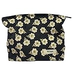 GUTGNK Corduroy Ladies Cosmetic Bag, Large Capacity Canvas Cosmetic Bag Travel Toiletry Bag Accessories Organizer, Black Plum