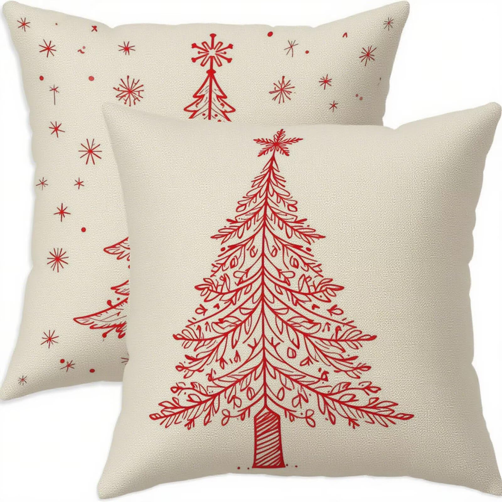 Housse coussin 70x70cm Noël imperméable avec fermeture invisible et lin double face