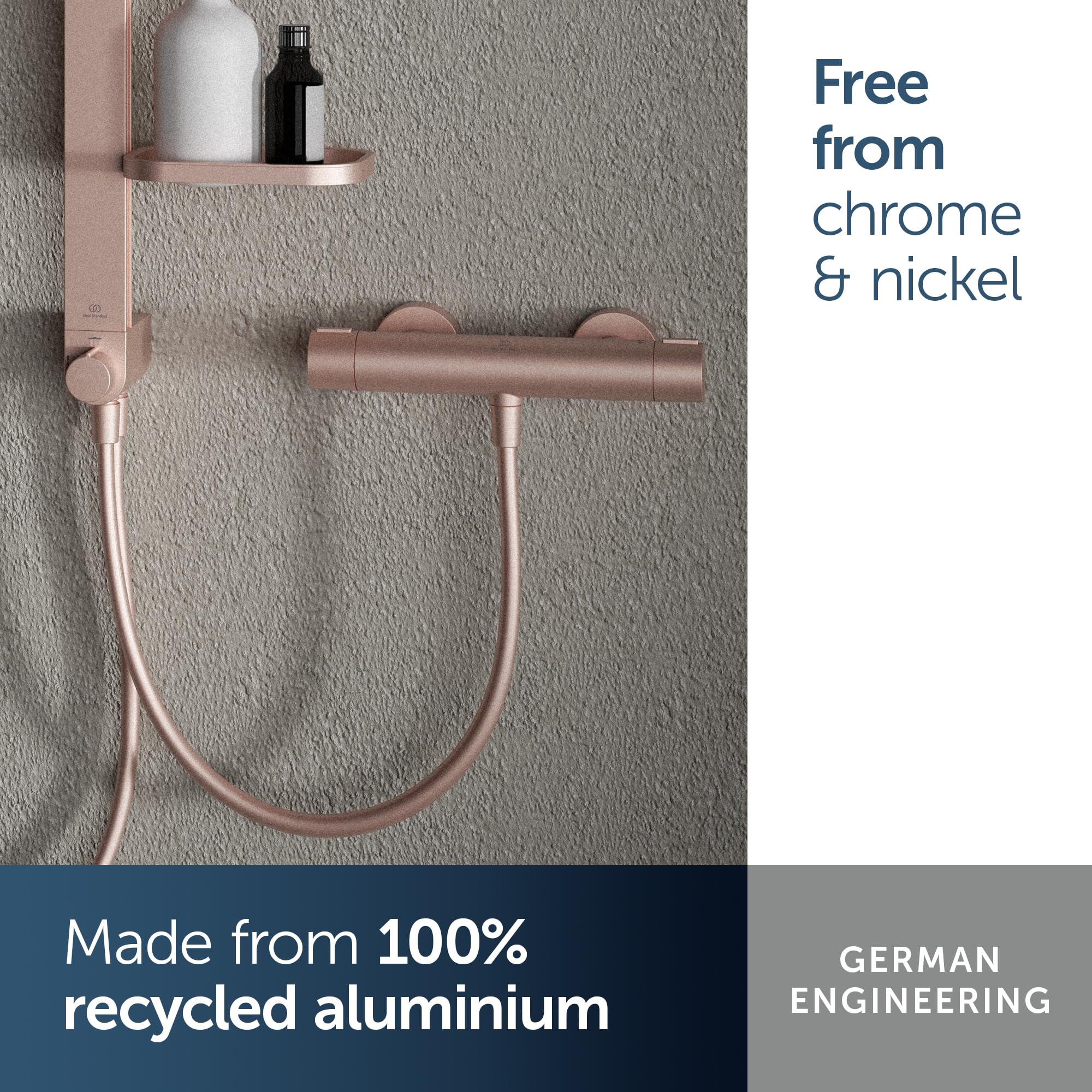 Ideal Standard Ceratherm Alu+ Monomando ducha exterior wykonany w 100% z aluminium pochodzącego z recyklingu, energooszczędne i wodne z funkcją termostatu, kolor różowy (292 x 105 x 72 mm)