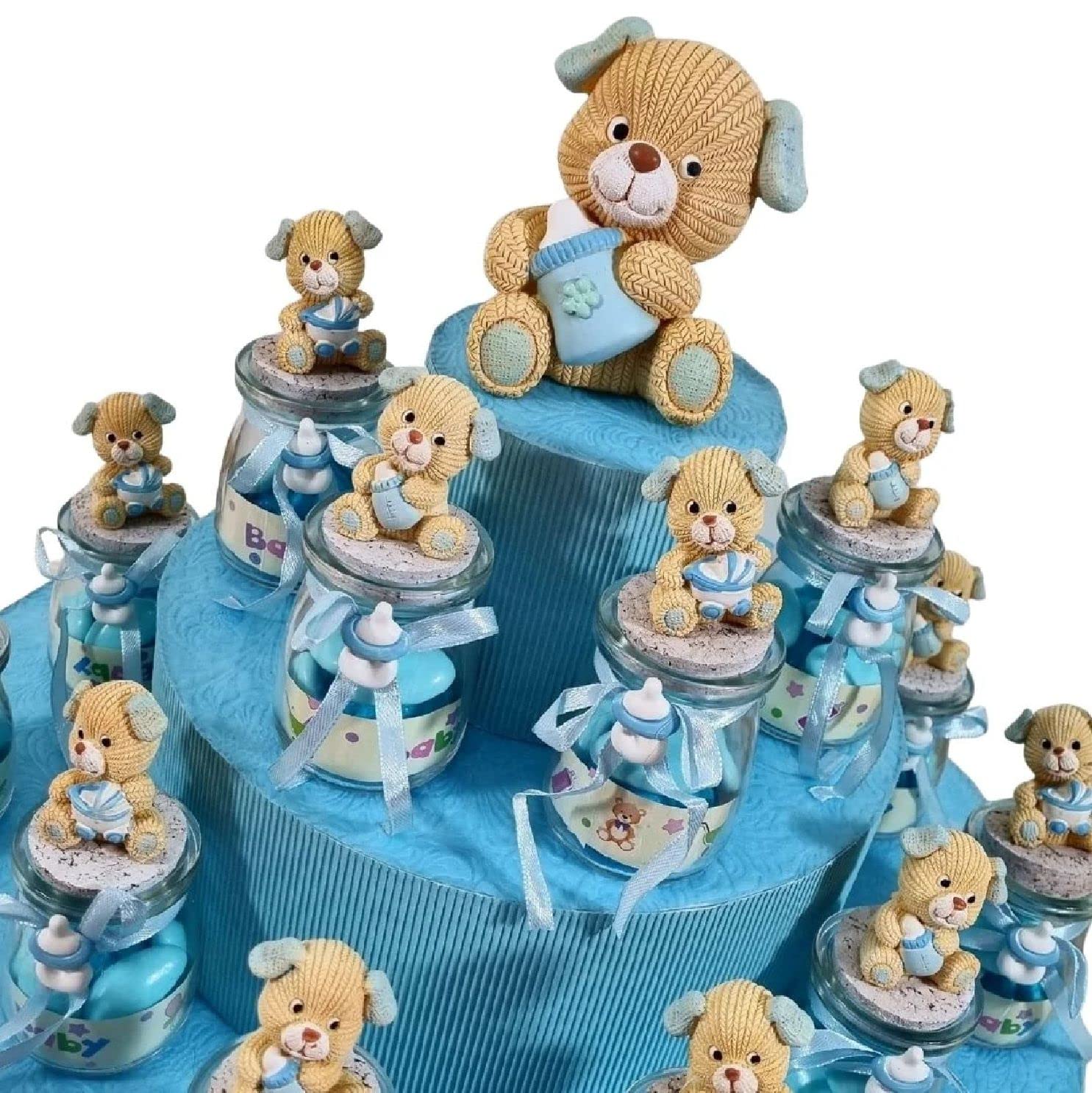 Torta vasetti bomboniere cagnolini Completi di Confetti e Marshmallow (Torta 25vesetti Angeli Luna)