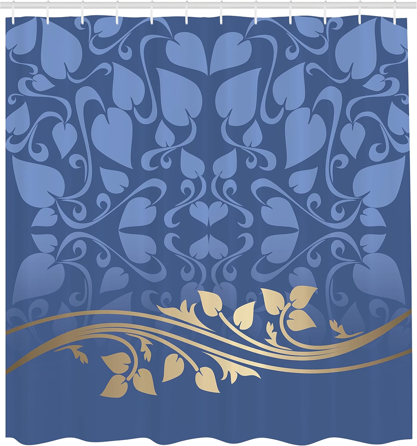 Ambesonne Floral Shower Curtain, Romantic Royal Leaf Pattern Yellow Colored Blossoming Branch Leaves Art, Cloth Fabric Bathroom Decor Set with Hooks, 69" W x 70" L, Marigold Cobalt Blue