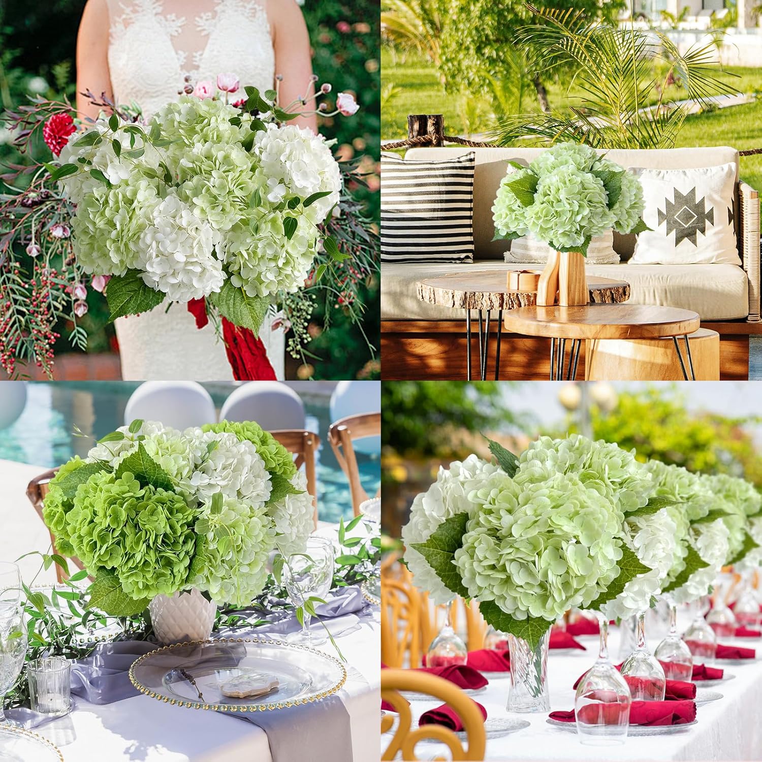 4 Pcs 21 inches Real Touch Light Green Artificial Hydrangeas Flower Lifelike Realistic Latex Hydrangeas Faux Flower for Home Decor Kitchen Living Room Table Wedding Arrangement - Image 5