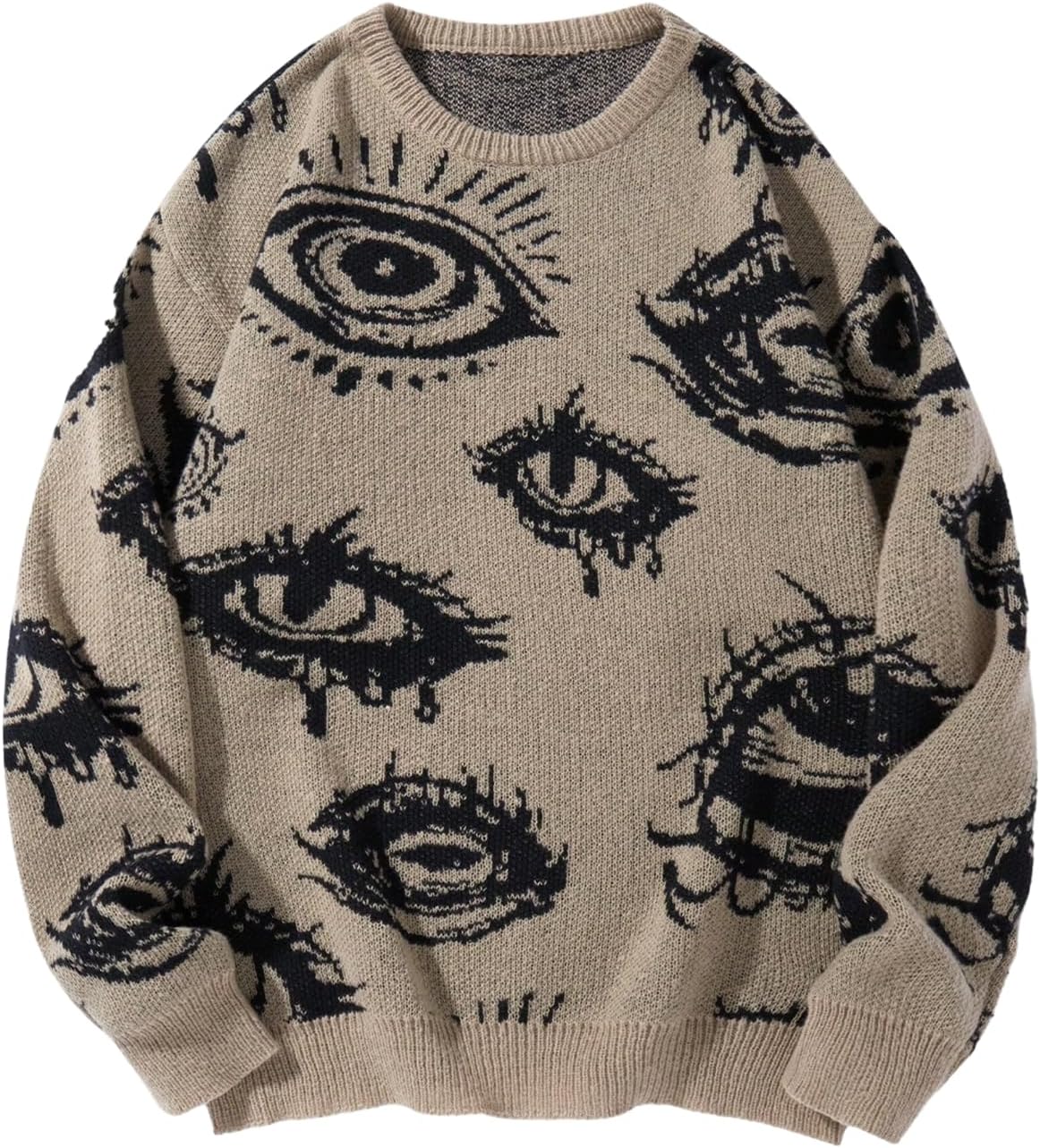 Men's Fall Goth Grunge Sweater Y2K Oversized Punk Sweater Halloween Graphic Long Sleeve Knit Pullover Streetwear