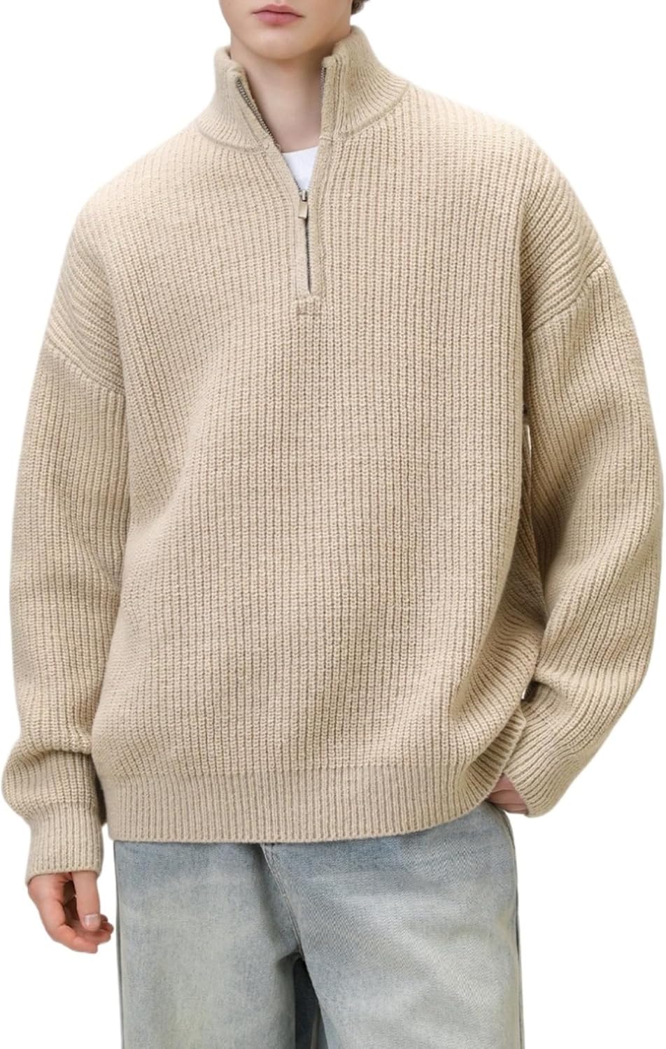 POHADON 2026 Quarter Zip Up Chunky Knit Turtleneck Sweater Fall Winter Grandpa Aesthetic Pullover Tops Trendy Y2k Clothes