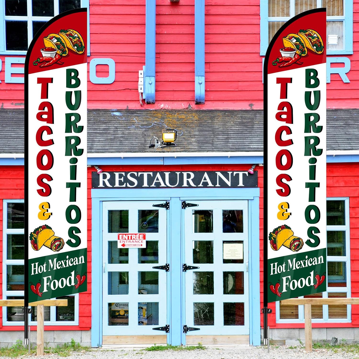 Tacos Burritos Mexican Restaurant Advertising Flag Pole Kit Include 12 ft Mexican Restaurant Advertising Feather Banner and 15 ft Flag Poles Ground Stake for Business Outside - Image 5