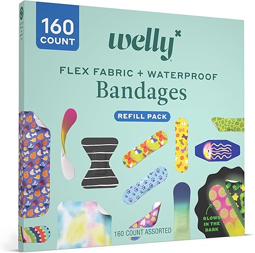 Miniatura 5 de Welly Bandage - Paquete de recambio grande  Tela flexible adhesiva, vendajes que brillan en la oscuridad e impermeables  Formas y patrones surtidos