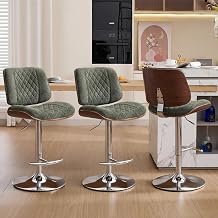 IPKIG Bar Stools Set of 3, Modern Adjustable Height Counter Barstools with Swivel & Back, Chenille Bar Chairs Kitchen Island Stools with Footrest, Green