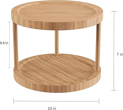 Miniatura 2 de Classic Cuisine Lazy Susan - Plato giratorio redondo de bambú natural de dos niveles para cocina, despensa y tocador, organizador y exhibidor con 10