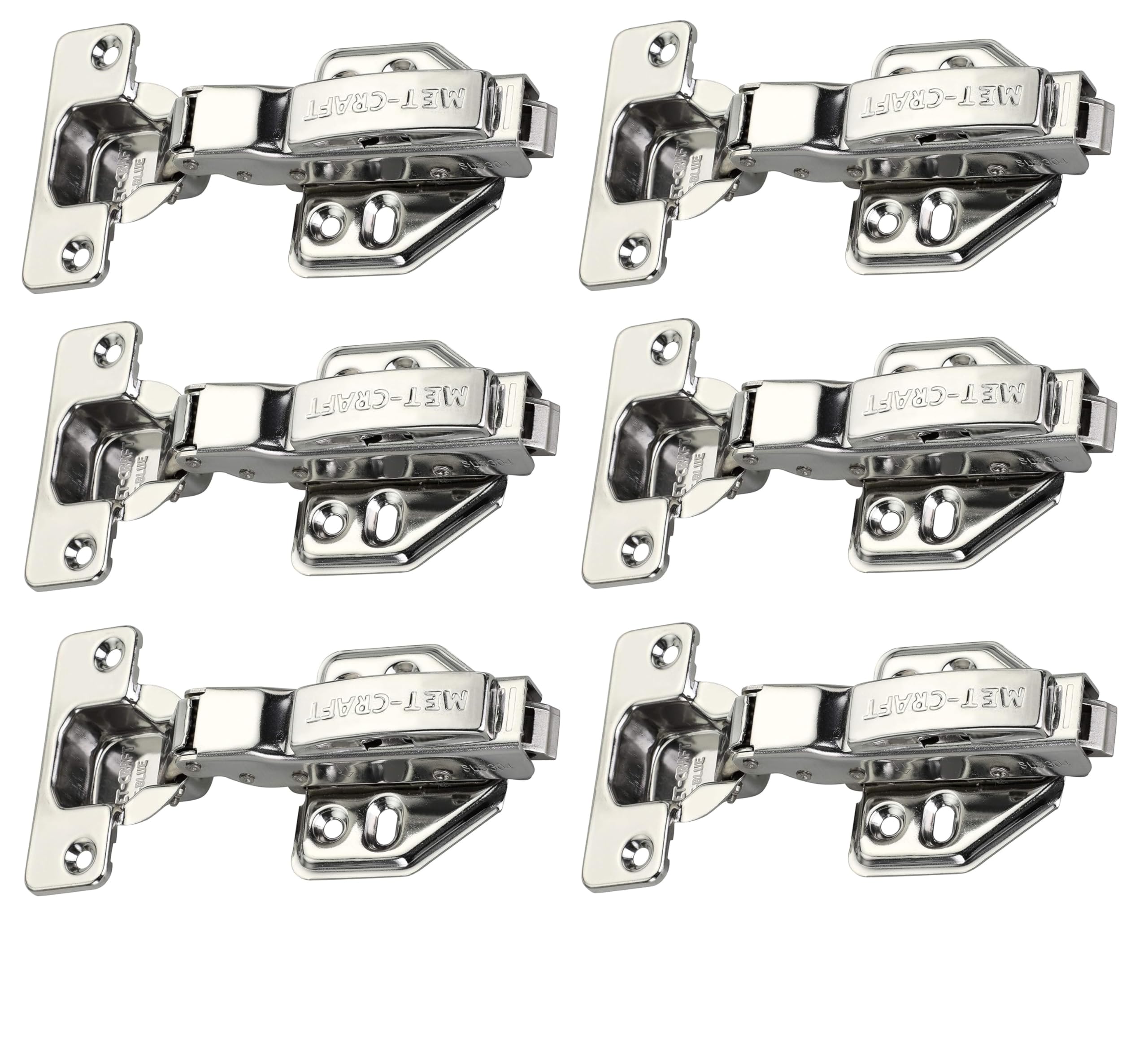 Met Craft Stainless Steel Be Blue Soft Close Hydraullic Clip On Concealed Hinges for Full Overlay Door Pack of 3 Pair (8 Degree Crank, Silver)