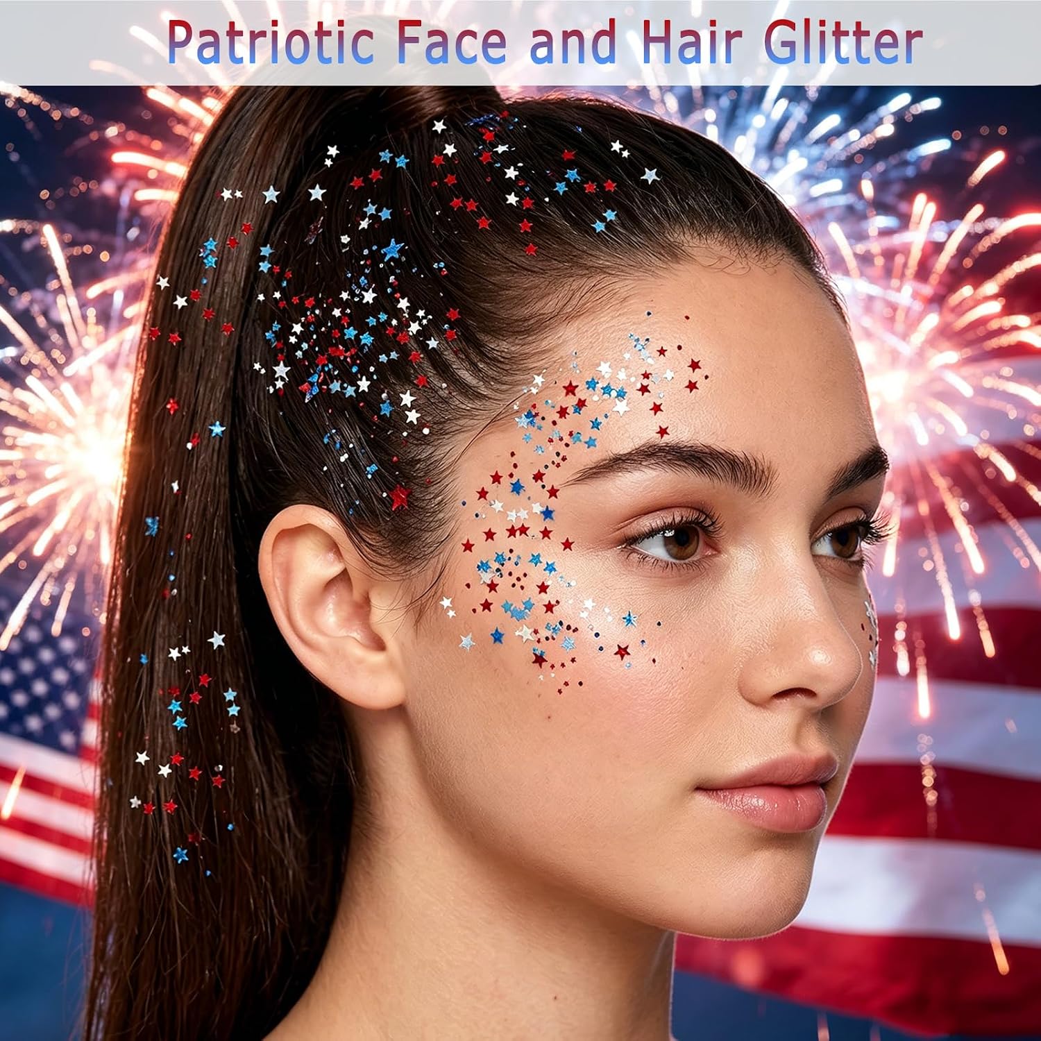 Patriotic Body Glitter Stick with Star,4th of July Outfits and Accessories,250th Anniversary Sparkling Face Hair Glitter Makeup for Women,Fourth of July Red White Blue Waterproof Hair Glitter