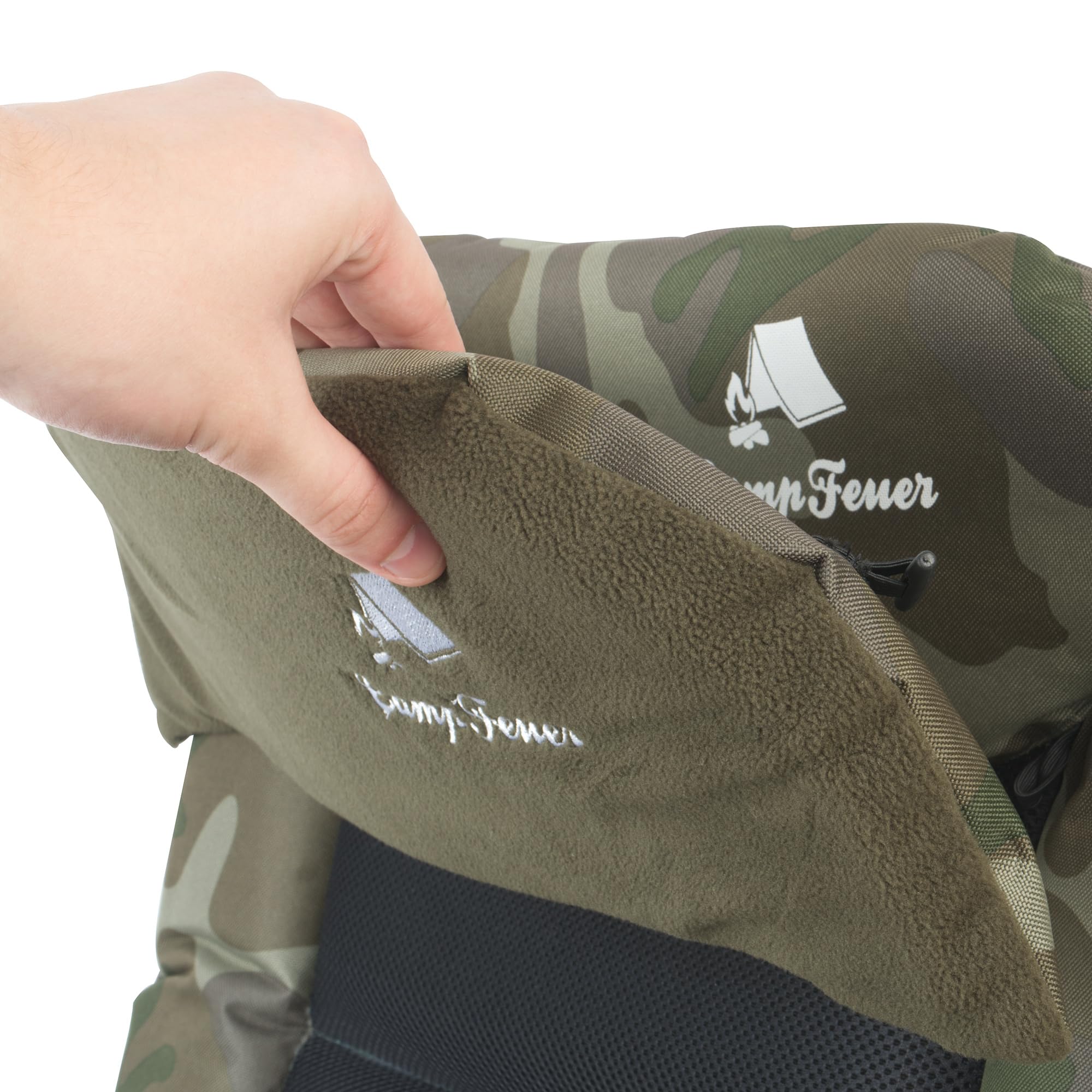 CampFeuer Sedia Pesca Camouflage Verde Oliva | Sedia Campeggio Regolabile Altezza | Poltrona Carpfishing Pieghevole con Cuscino | Sedia Outdoor Viaggio per Campeggio, Tenda, Pesca | Carp Chair