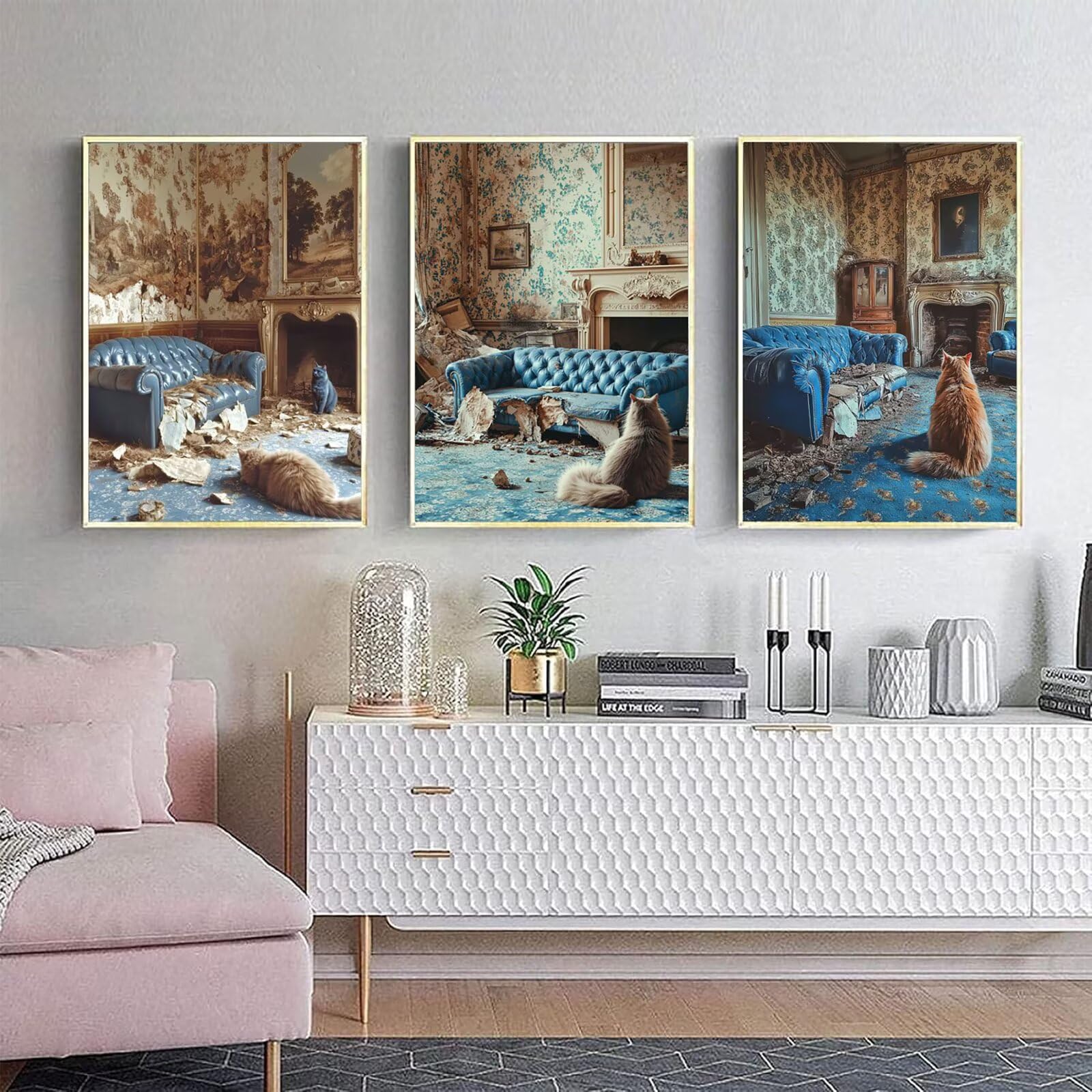 Generico Cnyaunfi 3 sztuki kot diamentowe malowanie zrób to sam, 5D zielony diamentowy obraz kompletny zestaw dla dorosłych kreatywnych hobby, do dekoracji ścian domu 70 x 90 cm YF-3086