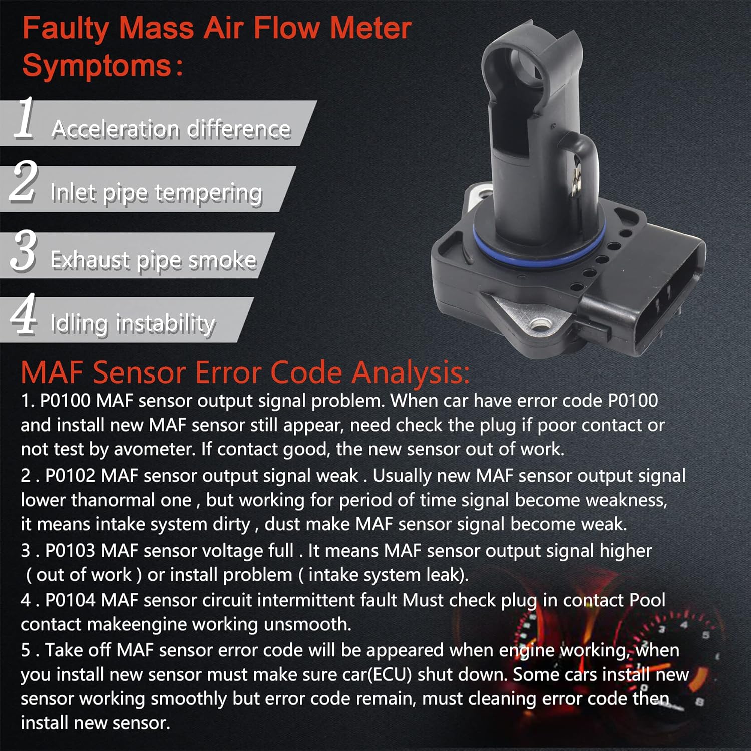 Mass Air Flow Sensor for Toyota 4Runner 99-09 / Camry 02-06 / Highlander 01-10 / FJ Cruiser 07-09 & Lexus E300 99-03 / ES330 04-06 & Mazda 2 3 5 6 05-13 Replaces 22204-22010 22204-07010