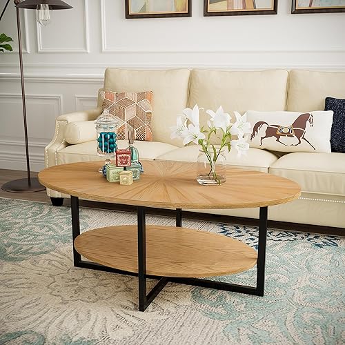 Miniatura 5 de MODERION KFZ1811 - Mesa auxiliar ovalada con estante de almacenamiento, 43.3 pulgadas, mesa central de sofá de granja con parte superior en forma de