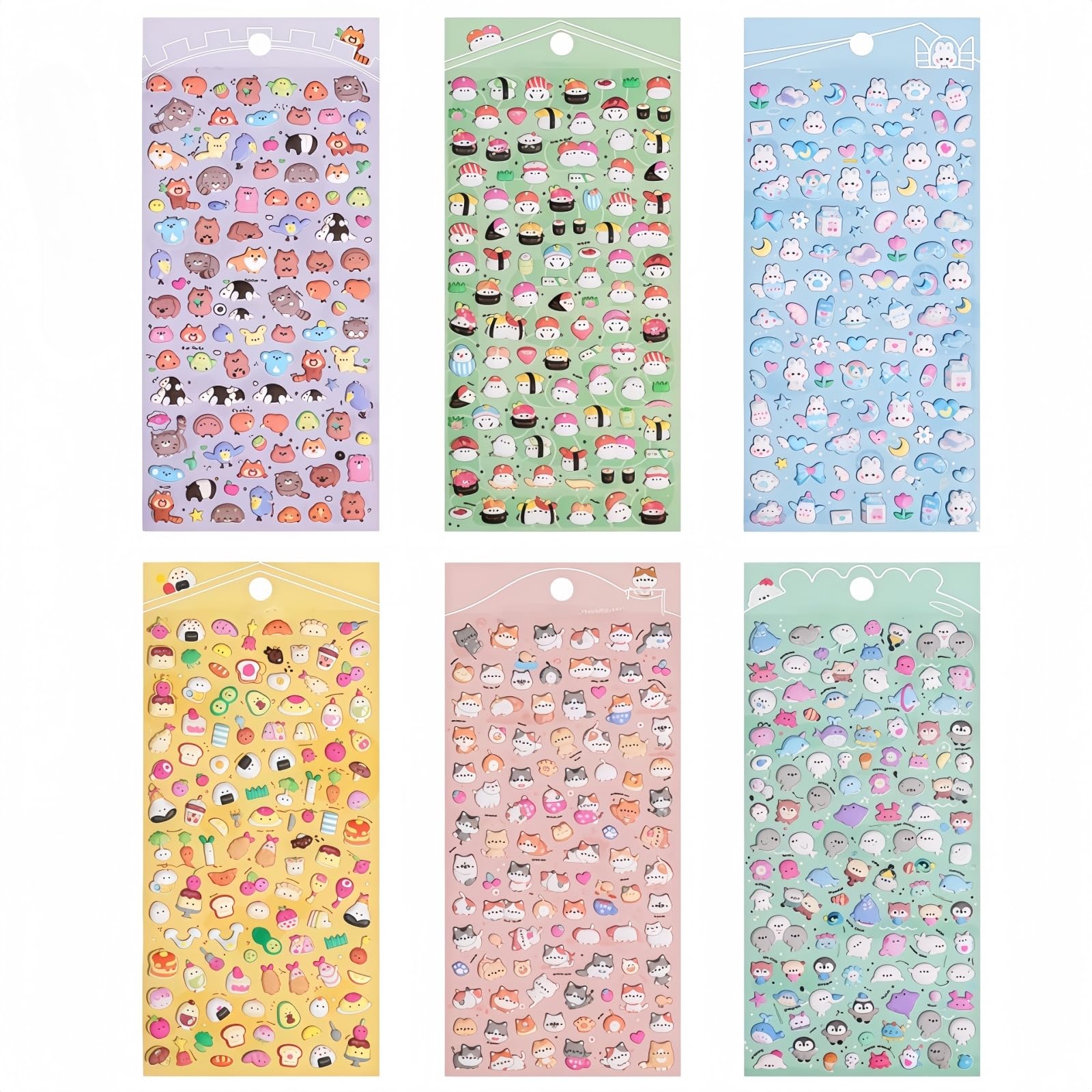 シール 絶妙なスぷくぷくシール かわいいミニバブルステッカー3D 滑り止めマイクロセット - かわいい漫画のゴースト動物、猫、犬、ペンギン、鳥の携帯電話ケース用ステッカー帳 デコレーション - 取り外し可能手芸用品 贈り物 子供 - 6枚 (C)