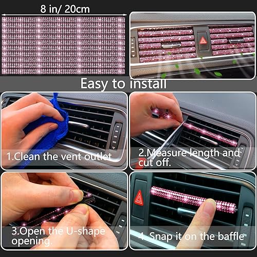 Miniatura 5 de Paquete de 27 accesorios brillantes para automóvil, funda para volante de mujer, ajuste universal de 15 pulgadas, marco de placa brillante, bordes