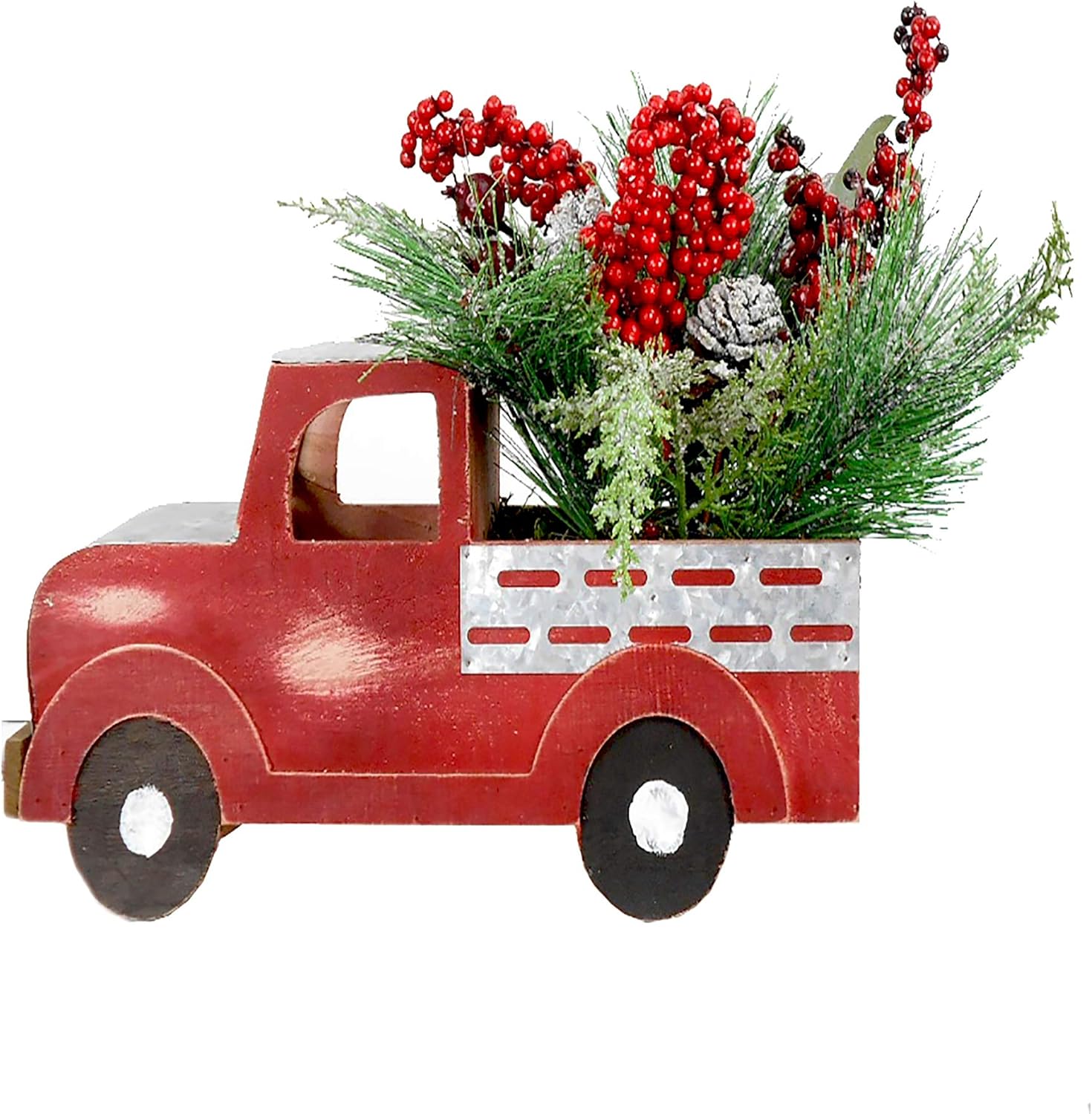 Fraser Hill Farm 20" Christmas Farmhouse Truck with Pine, Berries, and Pinecones, FF020CHTT001-0RED 20" Farm Truck Centerpiece