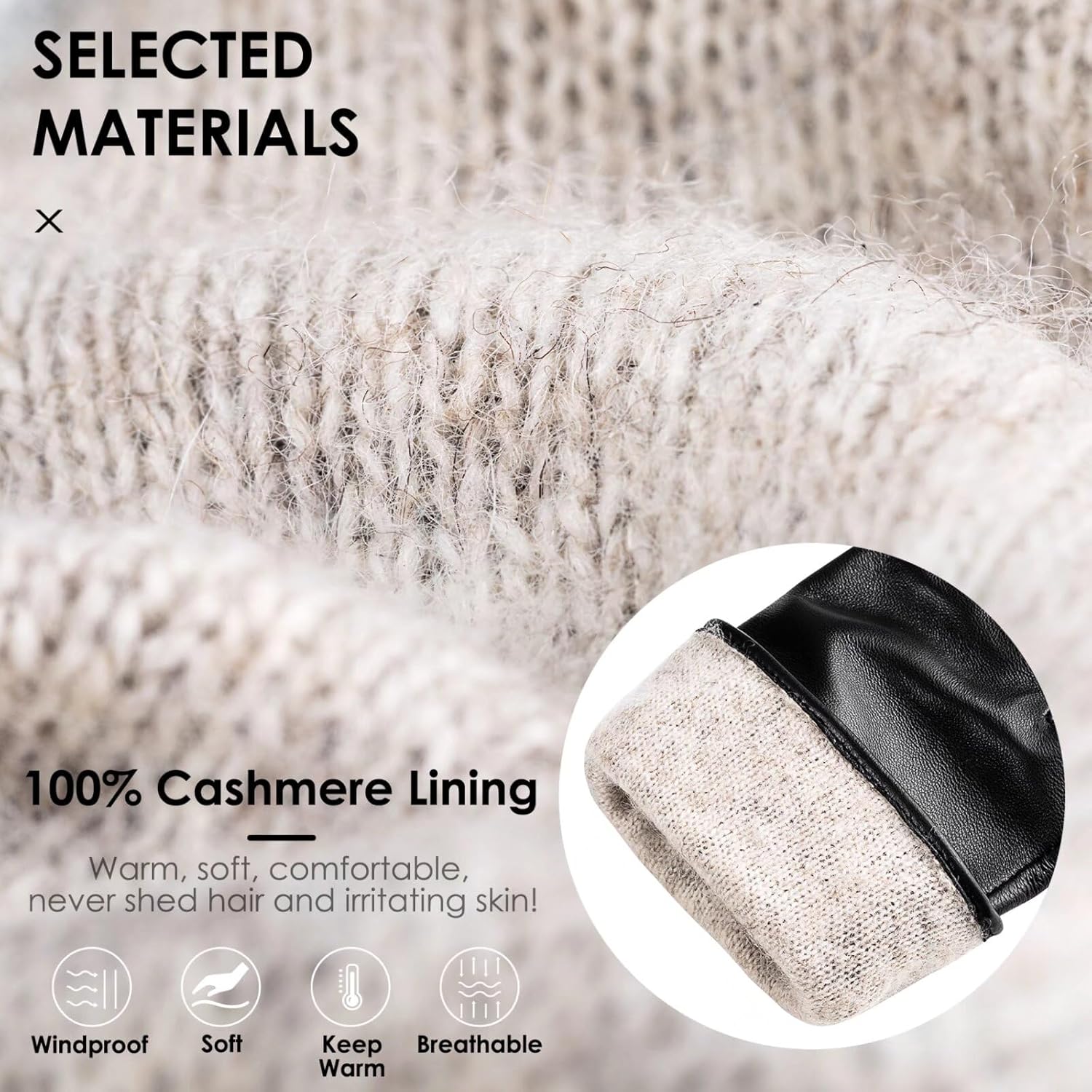 Winter Sheepskin Leather Gloves for Women, Fashion Driving Touchscreen Handwear with Thermal Cashmere Lining - Image 2