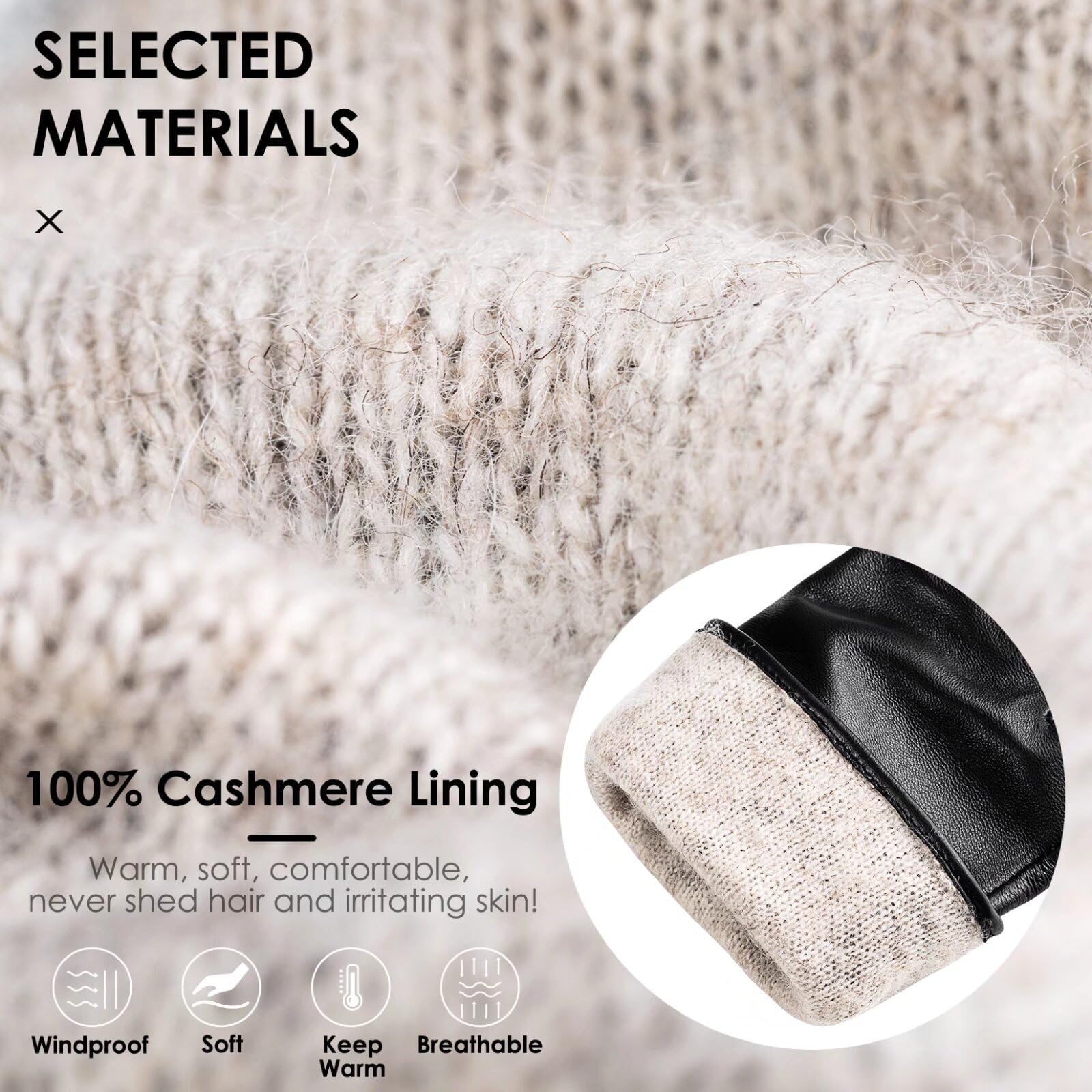 Guantes de piel de oveja de invierno para mujer, moda para conducir, pantalla táctil, con forro térmico de cachemira