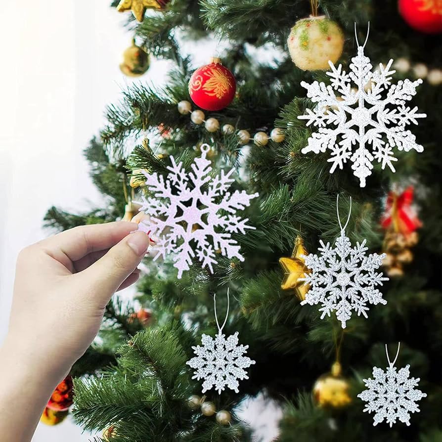 Amazon.co.jp: 大きな雪の結晶6個セット ホワイト キラキラした雪の