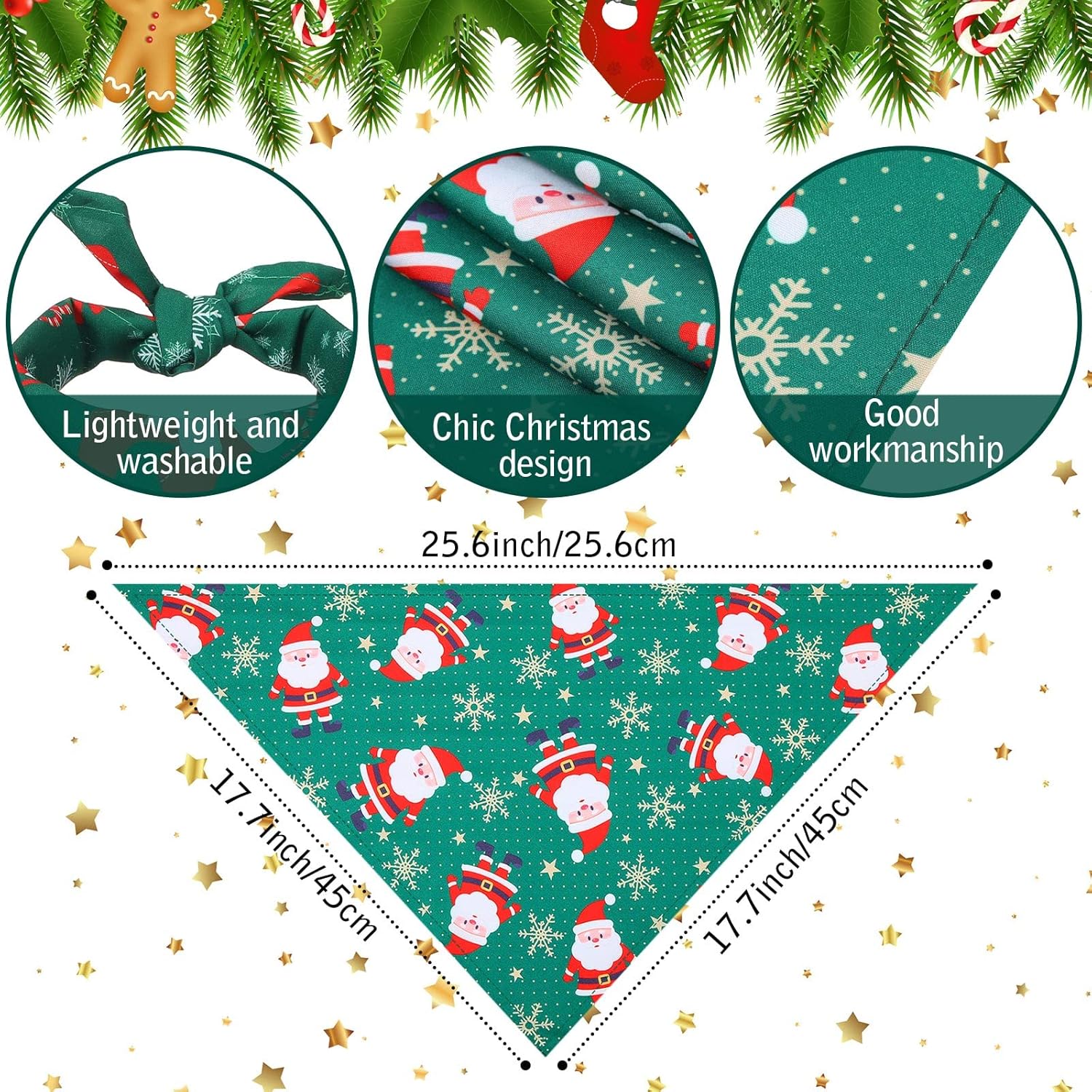 Kigeli 50 Pieces Christmas Dog Bandanas Bulk Dog Kerchief Set Bibs Triangle Scarf Bandanas with Christmas Patterns for Pet Party Costume Accessories Decoration(25.6 x 17.7 x 17.7 Inch)