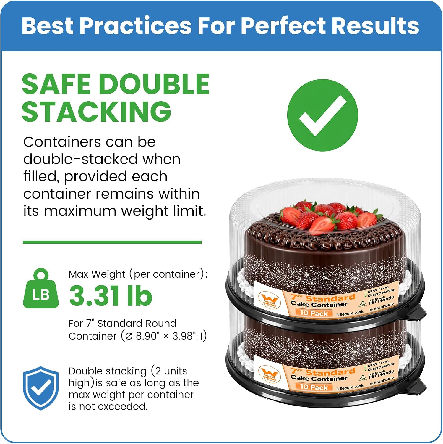 WOW – 7″ (Fits 7” Cakes) Standard PET Round Cake Carrier – 10-Pack Cake Container for Desserts, Pies, Pastries – 9.5″ Exterior Diameter, 4.0″ Tall – Clear Dome Lid, Stackable & Lightweight