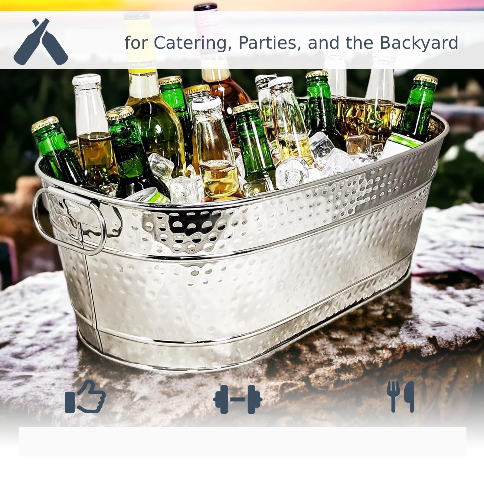 Eiskübel, verzinkter Wannen-Aufbewahrungsbehälter, leichte Eiswanne, Bierkübel for Getränke, Champagner, Cocktails, Weinpartys für Garten-Party