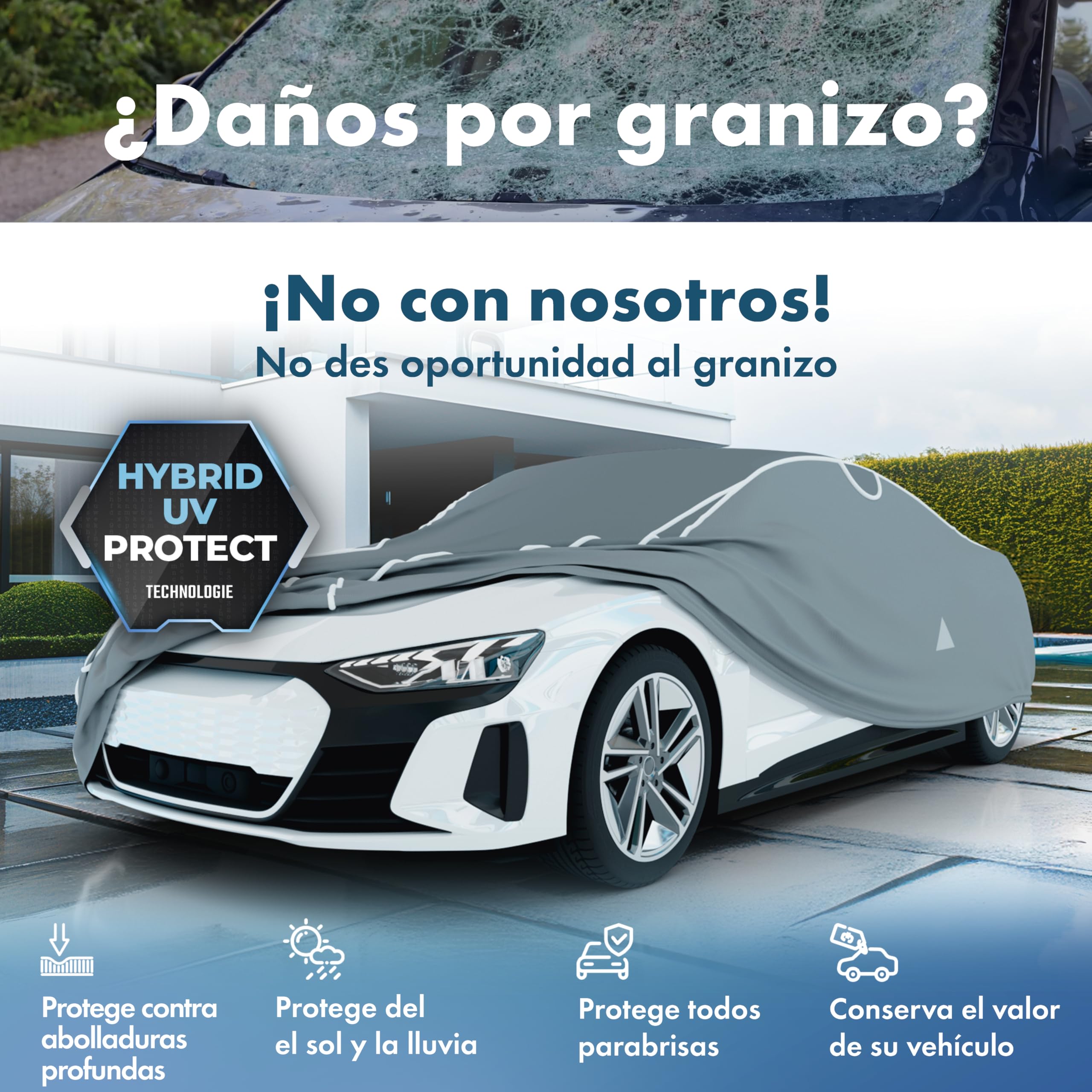 WALSER Premium Funda antigranizo para el Coche Hybrid UV Protect, Galardonado Muy Bueno* Funda Impermeable y Resistente a los Rayos UV, Certificado por TÜV Austria* Lona para Coche Talla 3