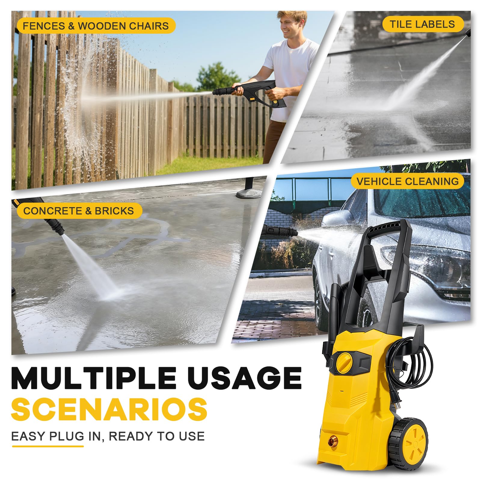 Roadtime Rondella ad alta pressione, pressione max. 3,6 MPA, portata 3,7 l/min, pulitore portatile con tubo di scarico dell'acqua da 10 m e tubo di ingresso dell'acqua da 2 m, Power Jet con pistola