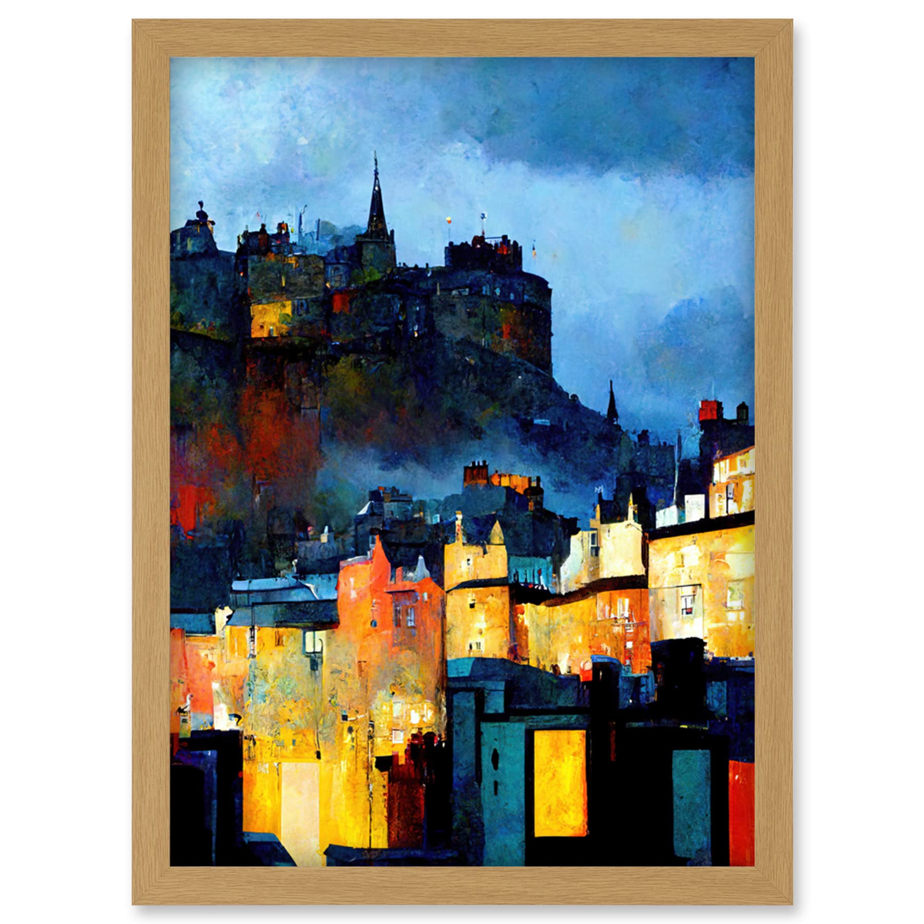 Doppelganger33 LTD Edinburgh Castle From Grassmarket Cityscape Modern Artwork Framed Wall Art Print A4
