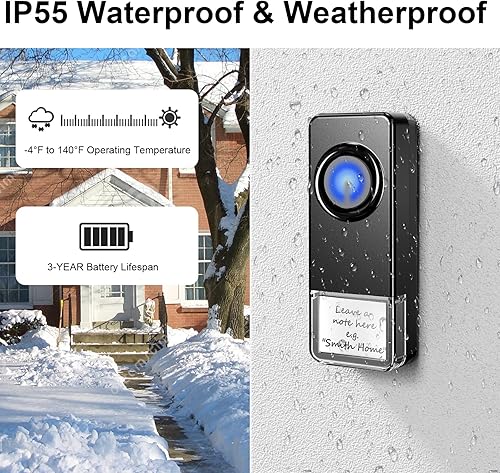 Miniatura 5 de PHYSEN - Kit de timbre inalámbrico que funciona a 1000 pies, 4 niveles de volumen y 52 diferentes de melodías de campanilla