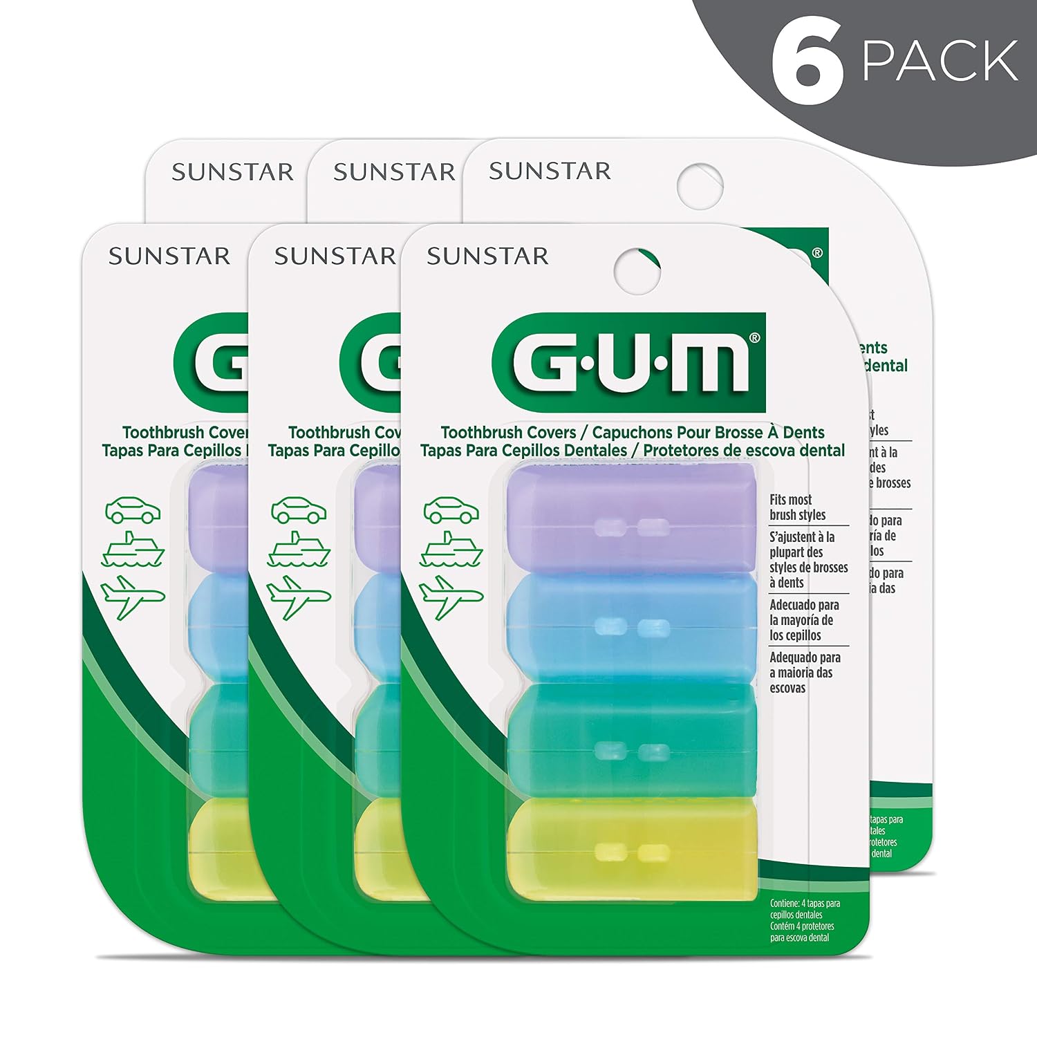 GUM Toothbrush Covers for Travel or Home (6 x 4 count) 24 Covers