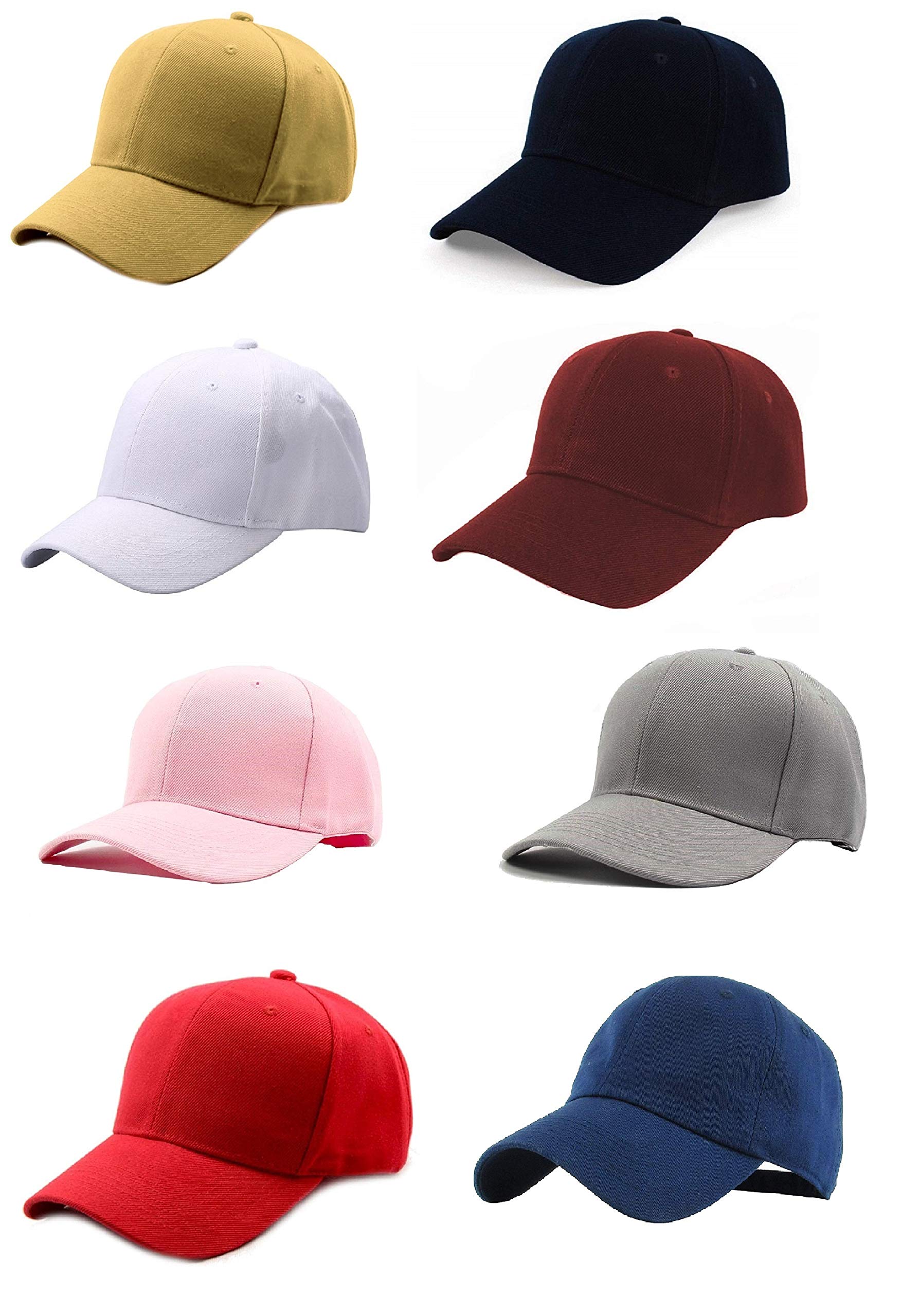 Pack of 8 Solid Color Baseball Cap for Mens Womens Girls Boys Adjuable Back-image-39